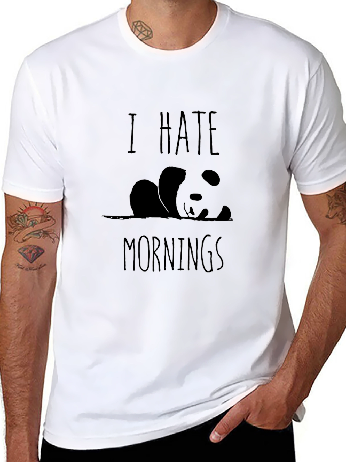 I Hate Mornings Panda Graphic T-Shirt - Black
