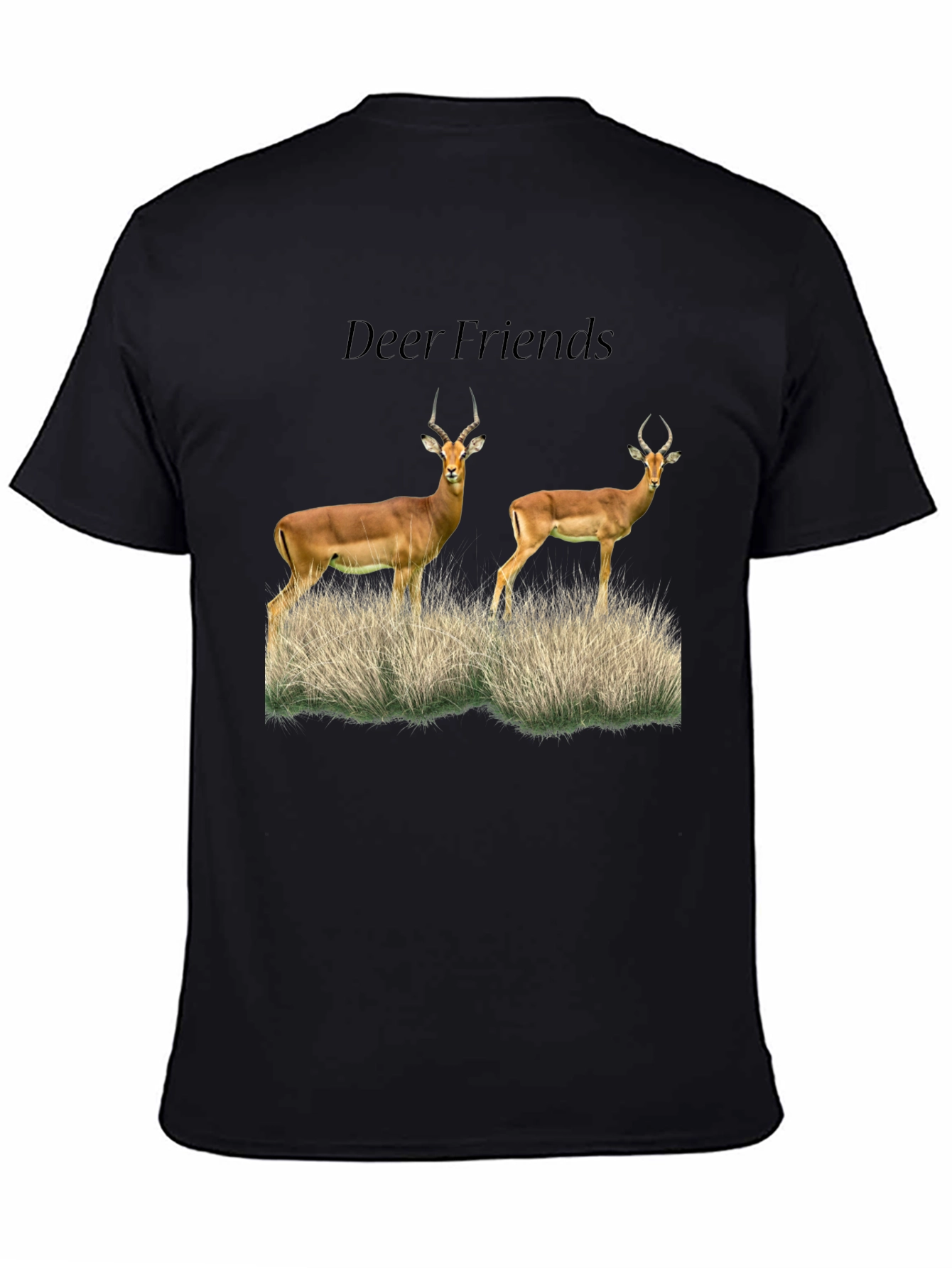 Deer Friends Graphic Tee - Black Casual T-Shirt