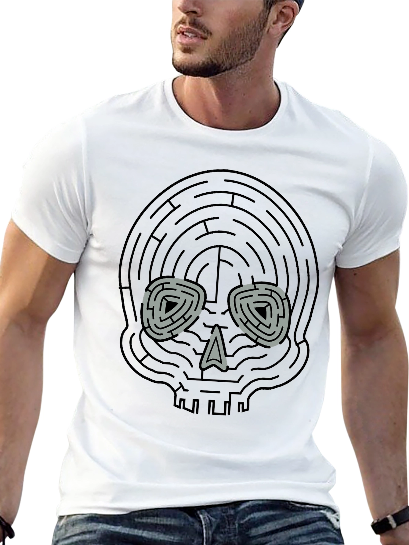 Skull Maze Graphic Tee - Stylish Cotton T-Shirt