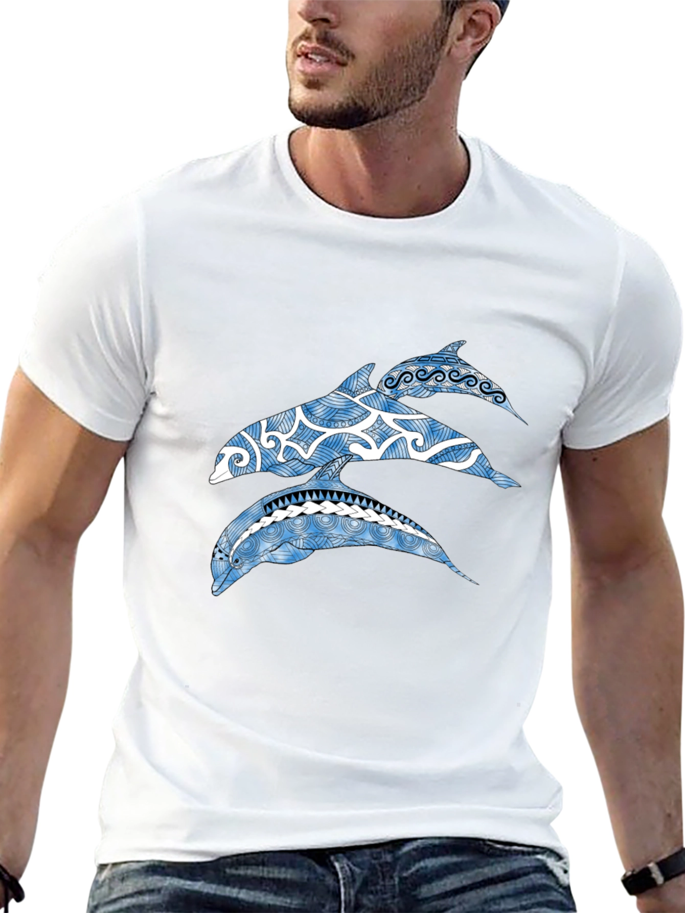 Tribal Dolphin Graphic Tee - Black
