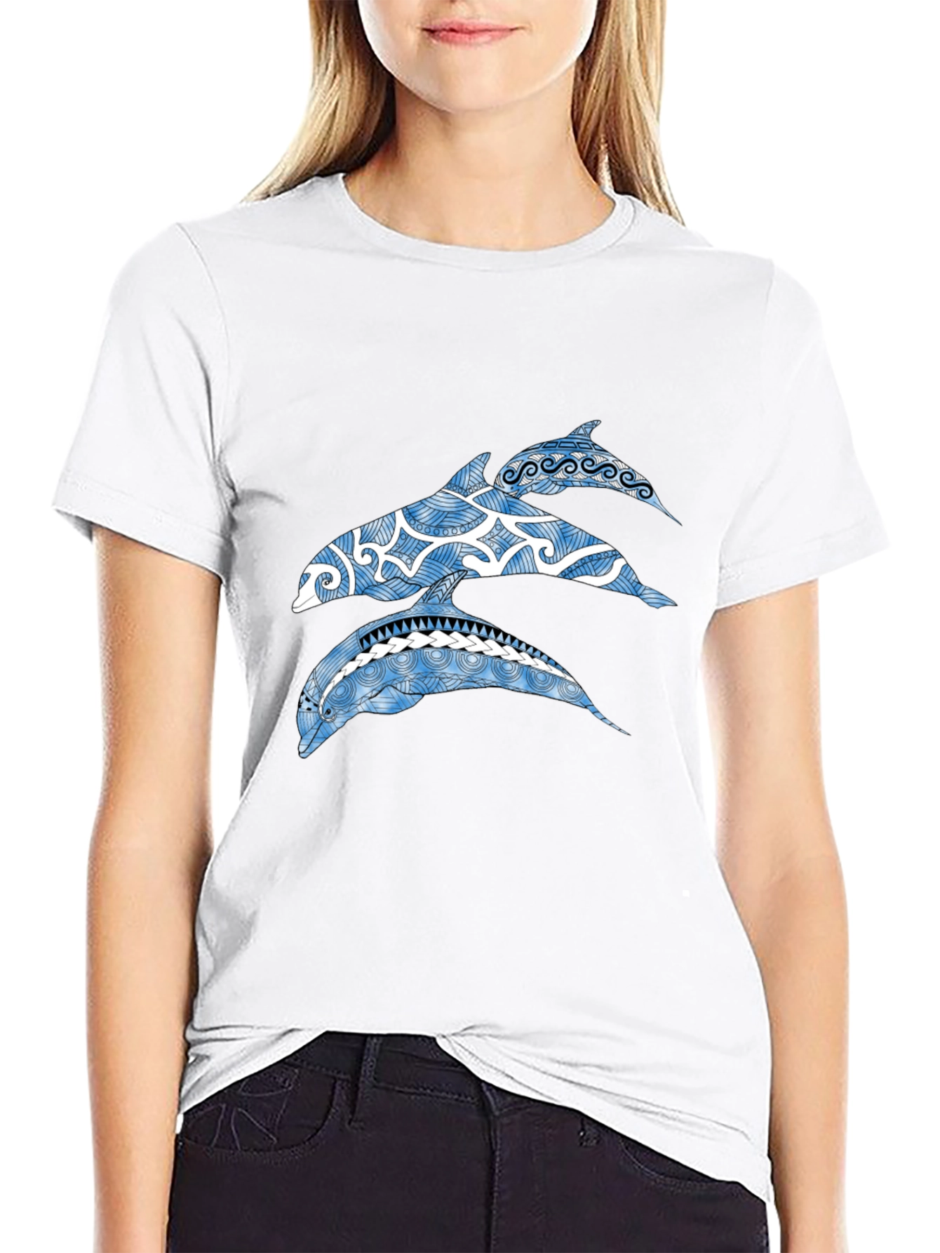 Tribal Dolphin Graphic Tee - Black