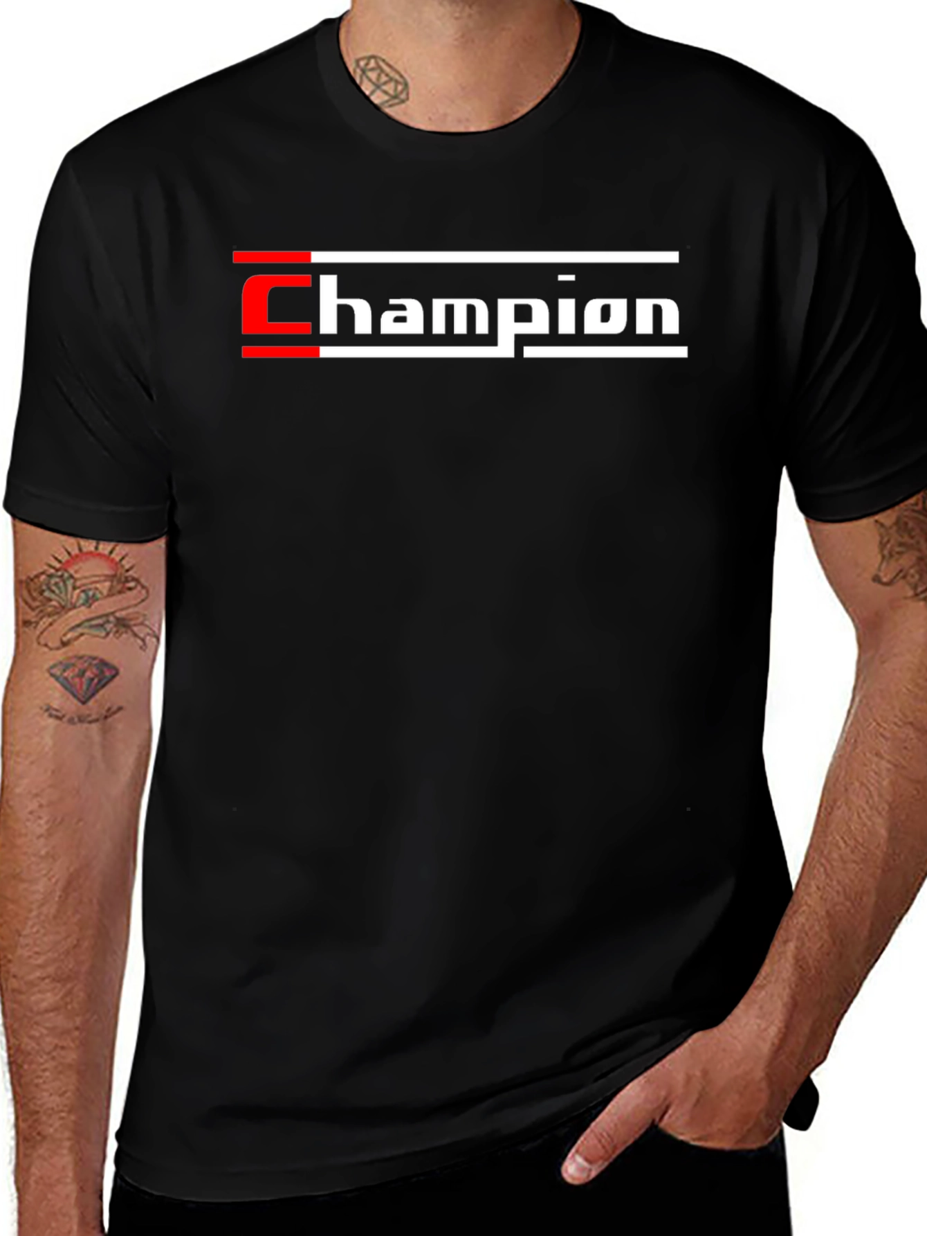 Champion Graphic Tee - Black Cotton T-Shirt