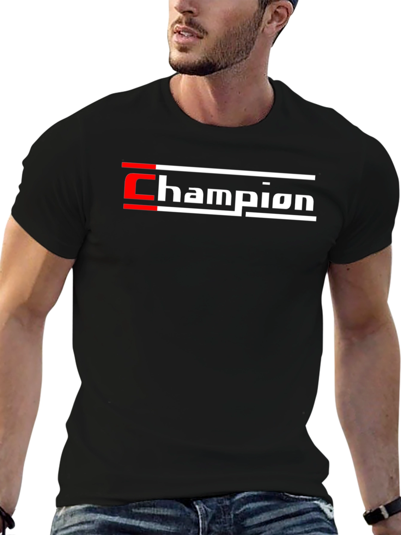 Champion Graphic Tee - Black Cotton T-Shirt