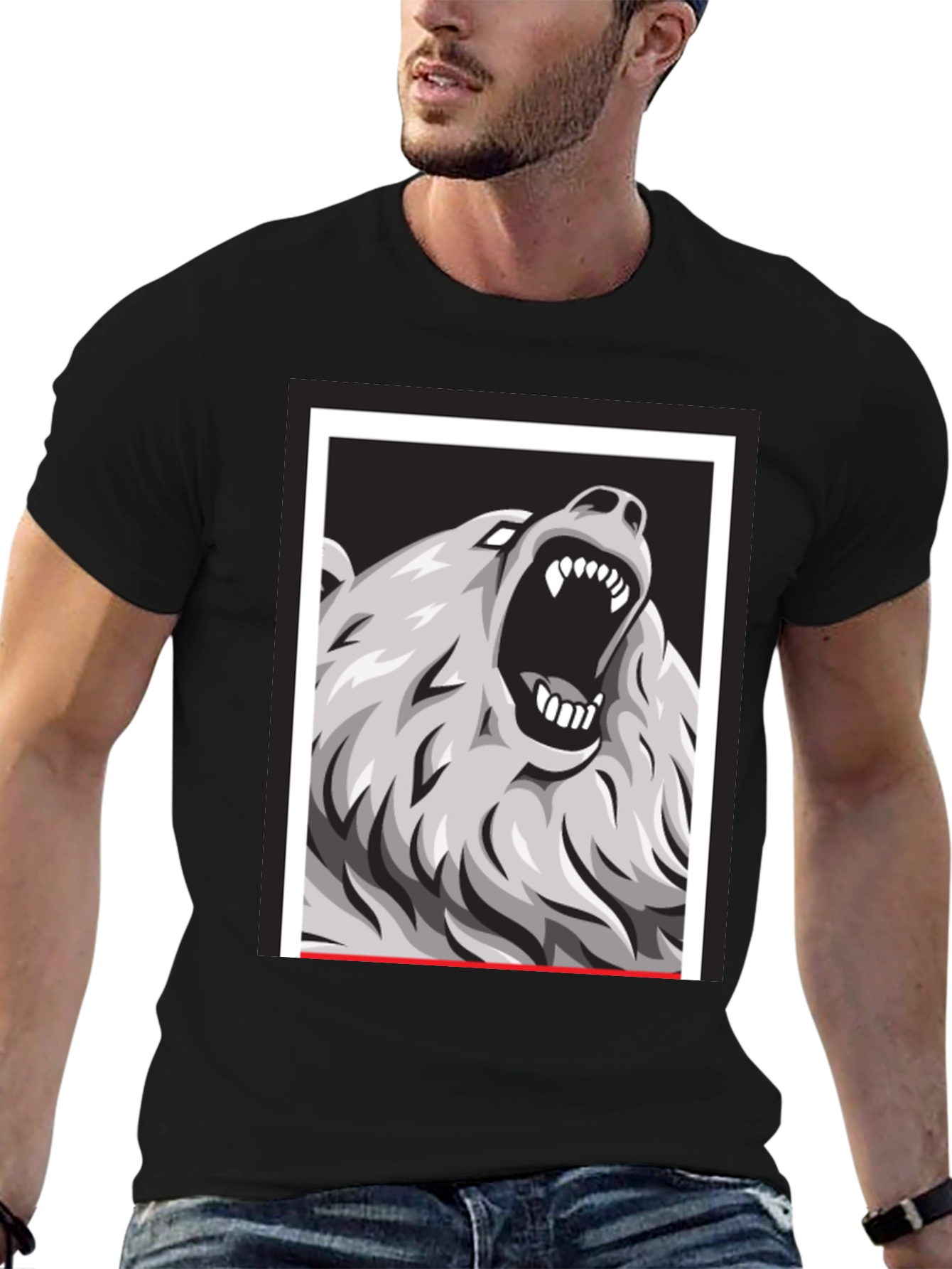 Bear Graphic Print Black Tee