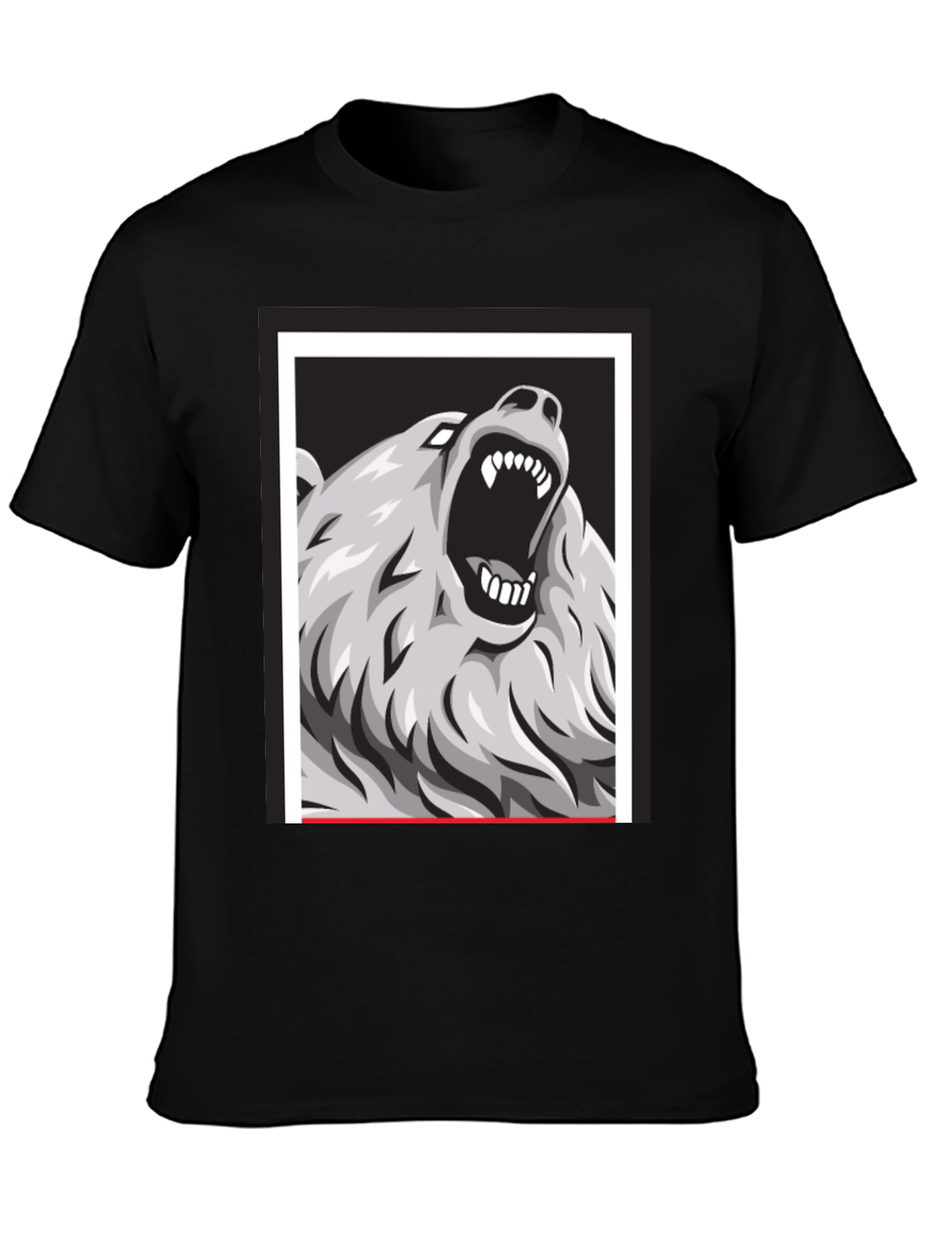 Bear Graphic Print Black Tee