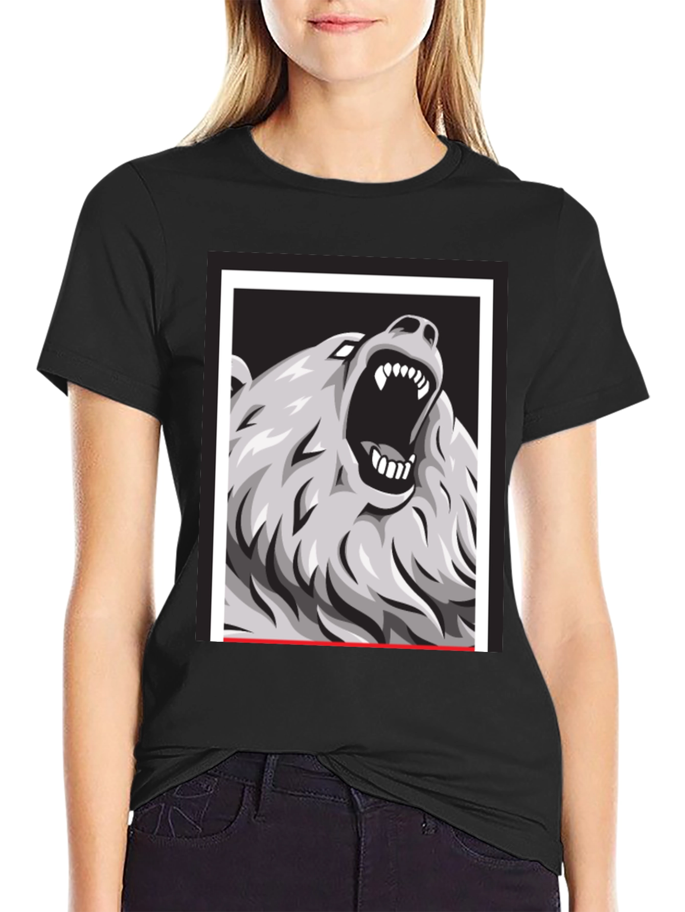 Bear Graphic Print Black Tee