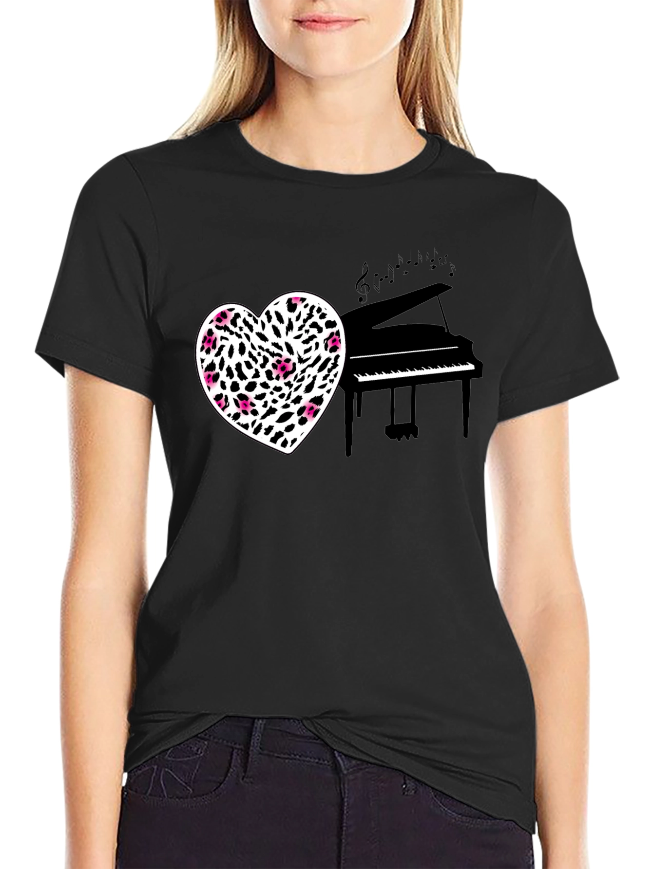 Heart Piano Music Black Tee