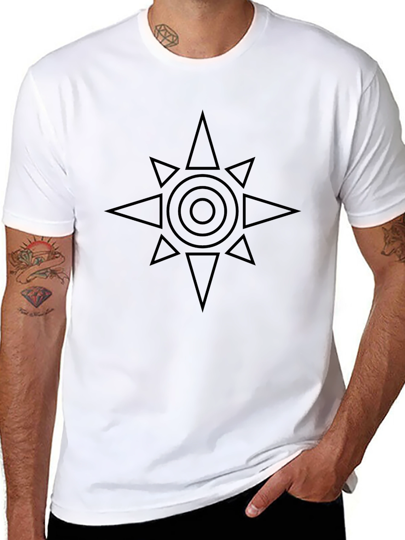 Black T-Shirt with Geometric Star Design