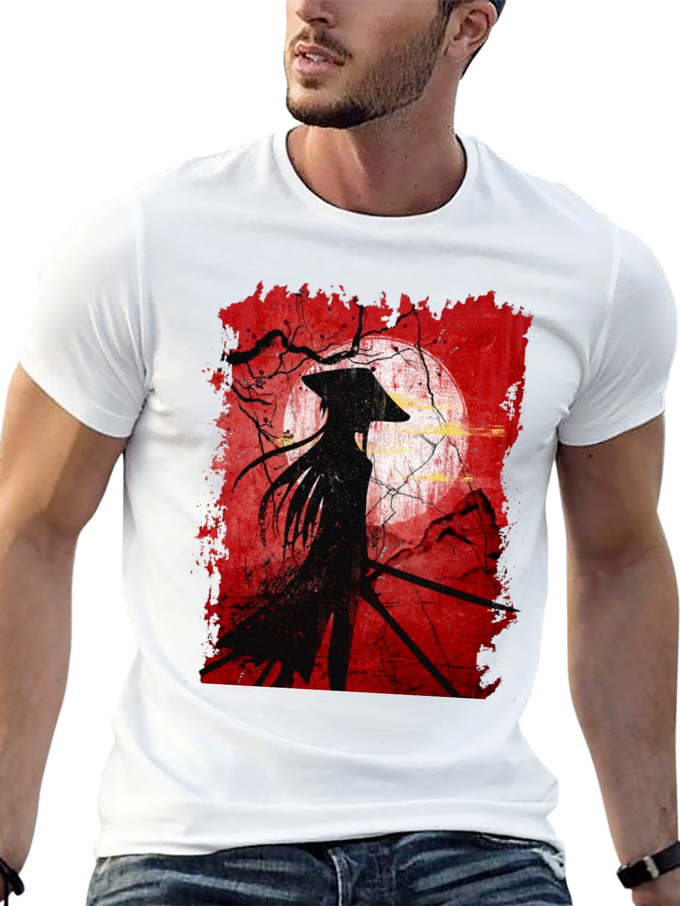 Samurai Silhouette Graphic Tee - Mens Black T-Shirt