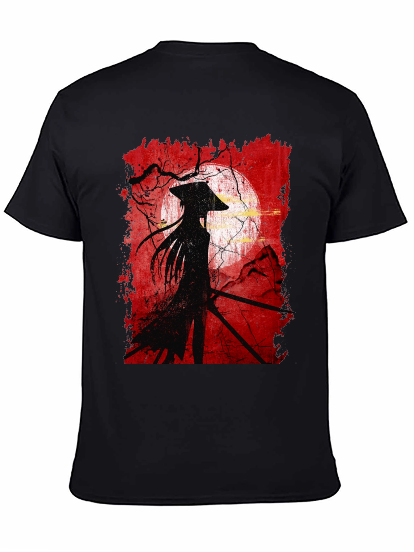Samurai Silhouette Graphic Tee - Mens Black T-Shirt