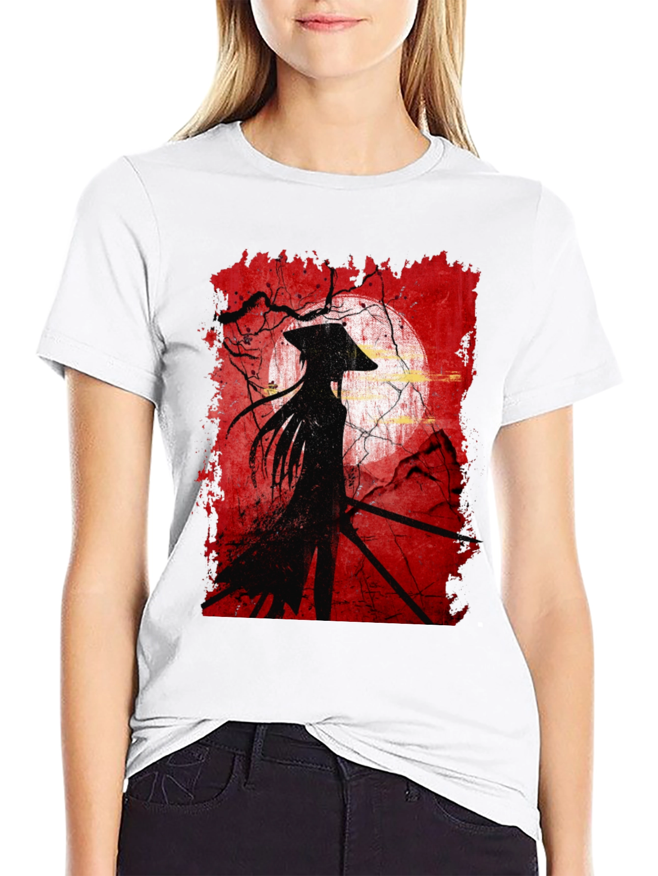 Samurai Silhouette Graphic Tee - Mens Black T-Shirt