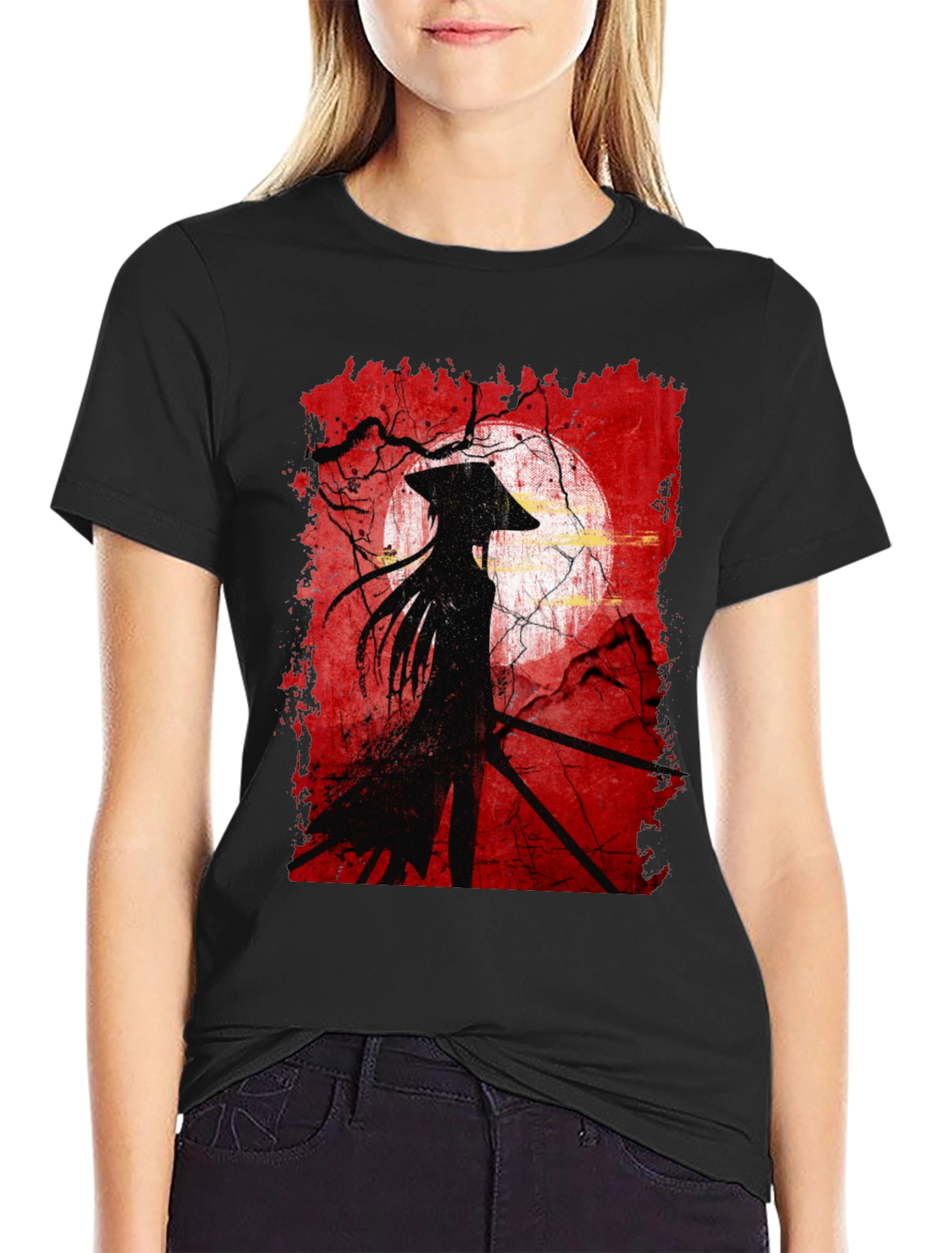 Samurai Silhouette Graphic Tee - Mens Black T-Shirt