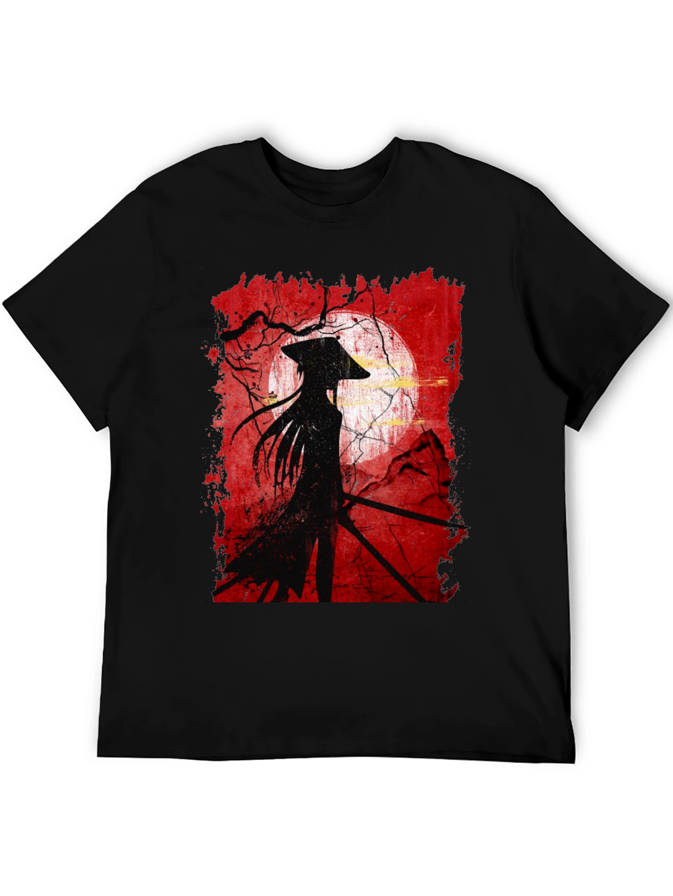 Samurai Silhouette Graphic Tee - Mens Black T-Shirt