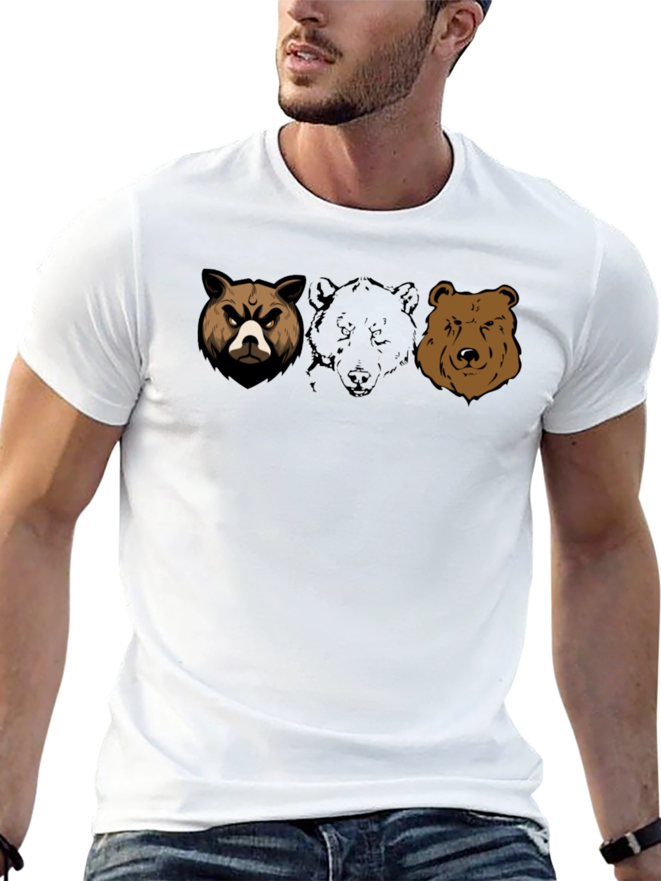 Bear Trio Graphic T-Shirt - Black Cotton Tee