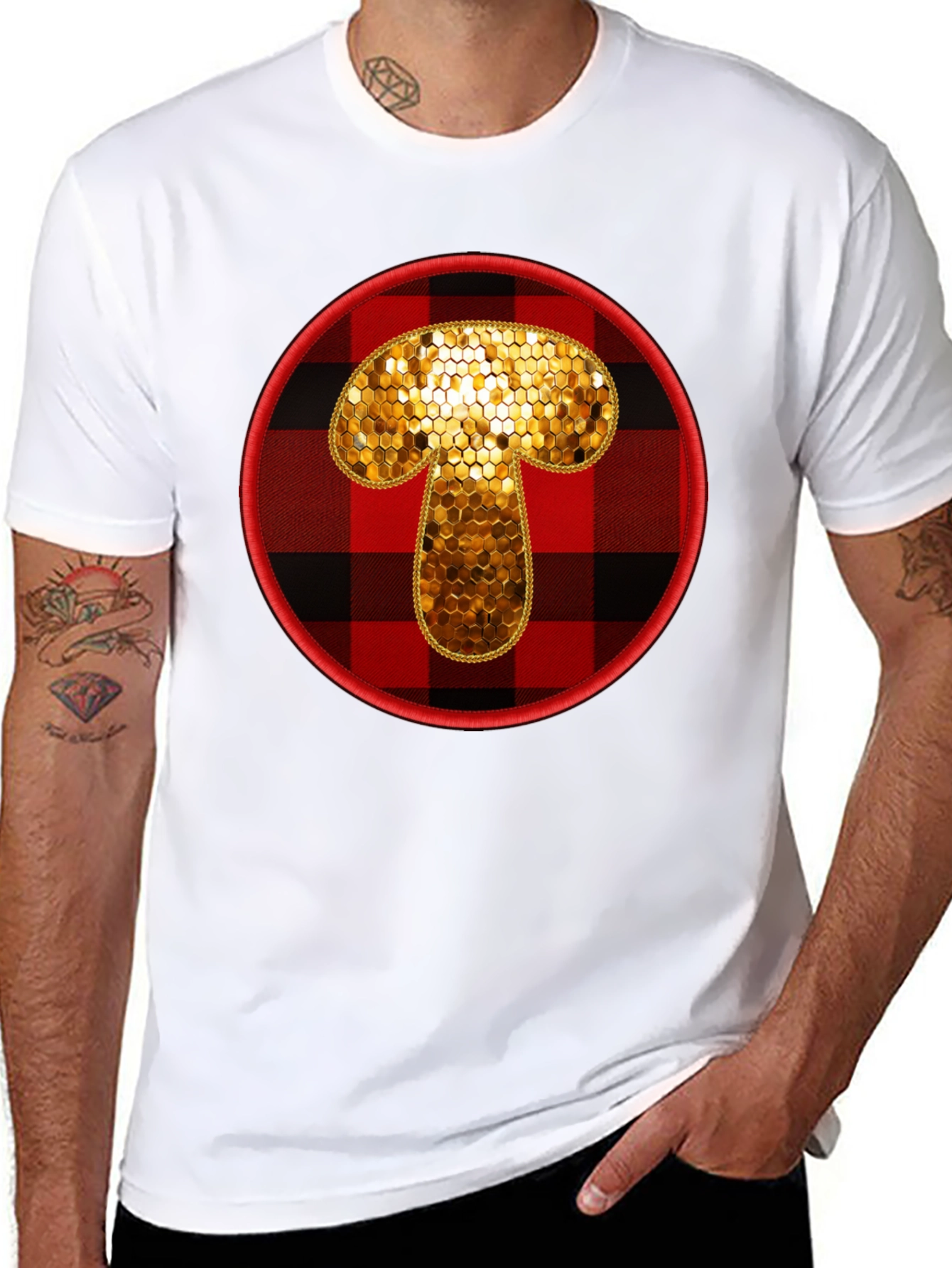 Buffalo Plaid Mushroom Graphic Tee