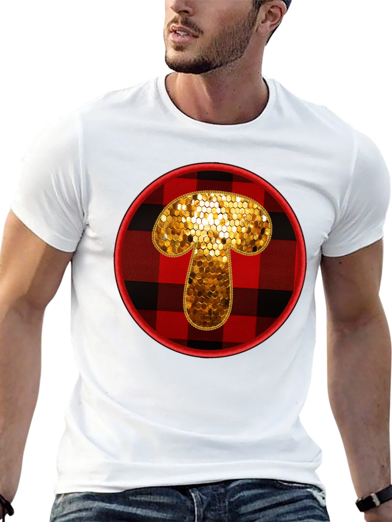 Buffalo Plaid Mushroom Graphic Tee