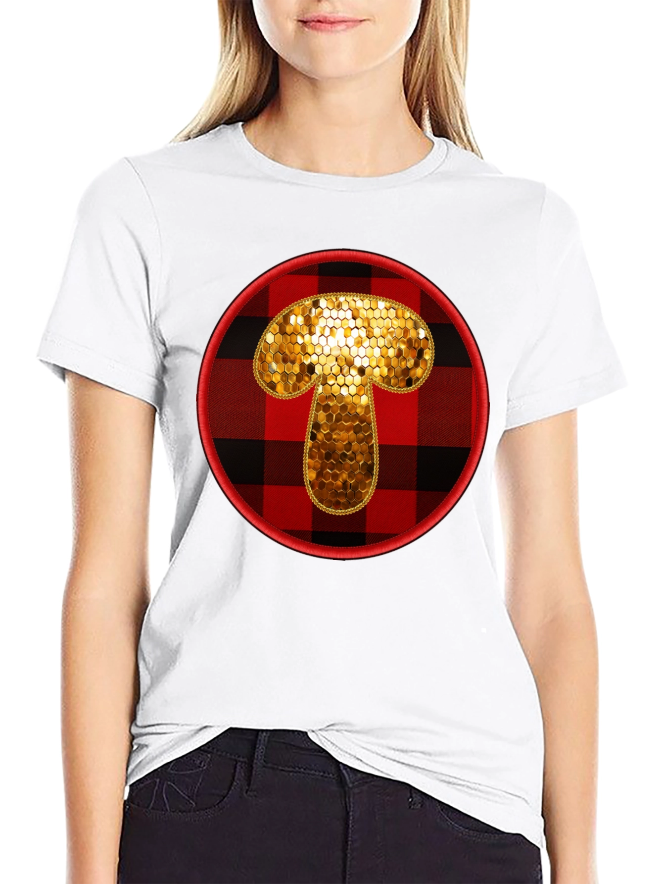 Buffalo Plaid Mushroom Graphic Tee