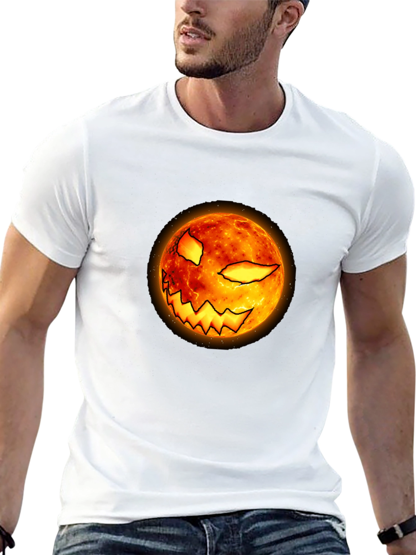 Halloween Pumpkin Face Graphic Black T-Shirt