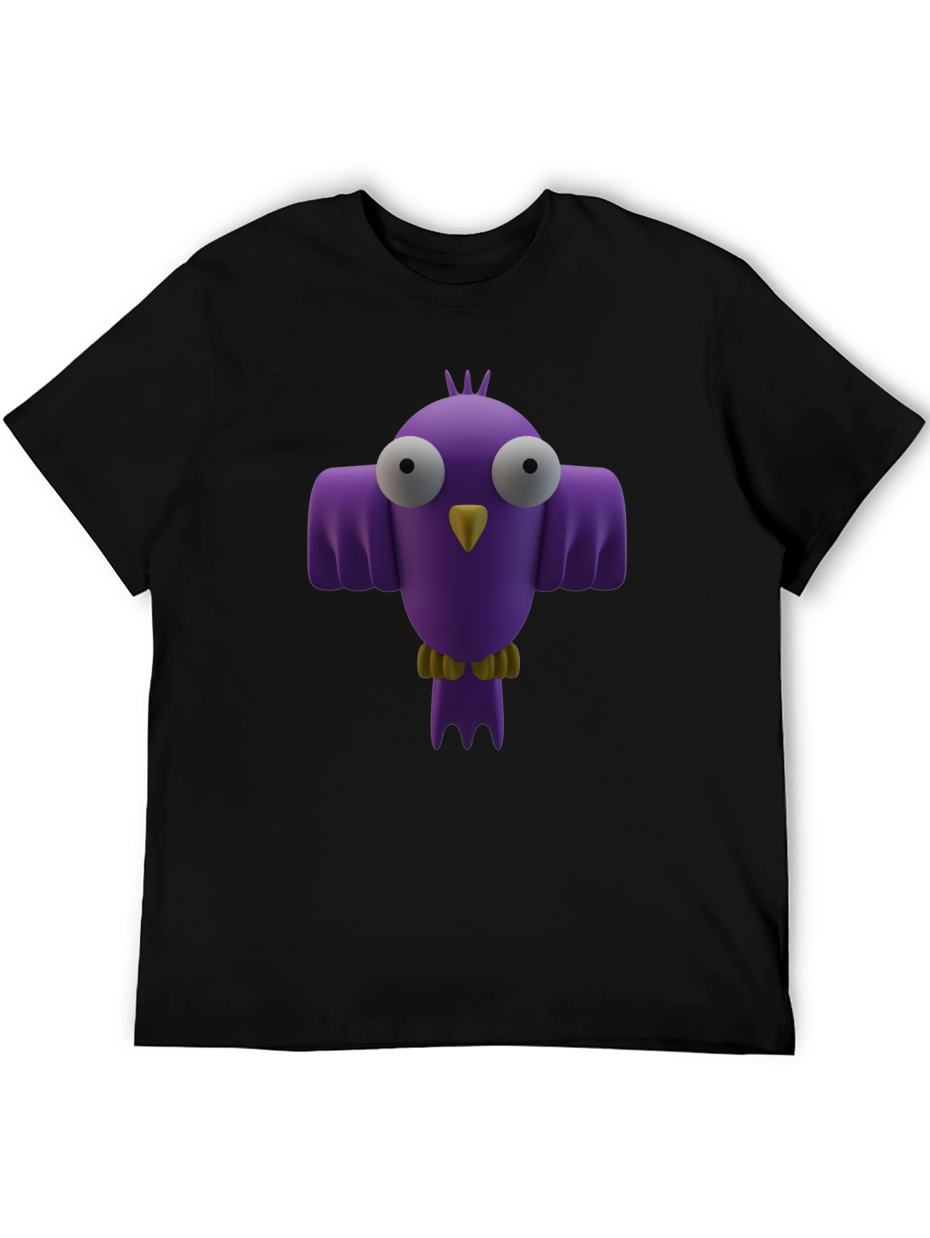 Whimsical Bird Graphic Tee - Black Cotton Shirt