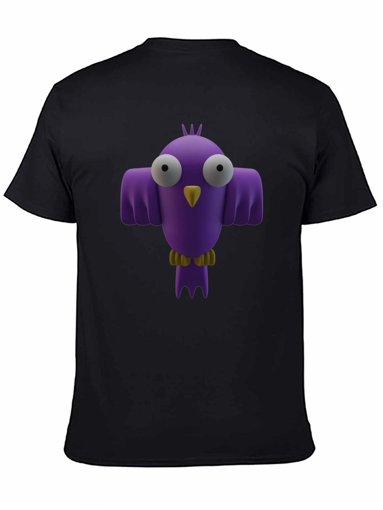 Whimsical Bird Graphic Tee - Black Cotton Shirt