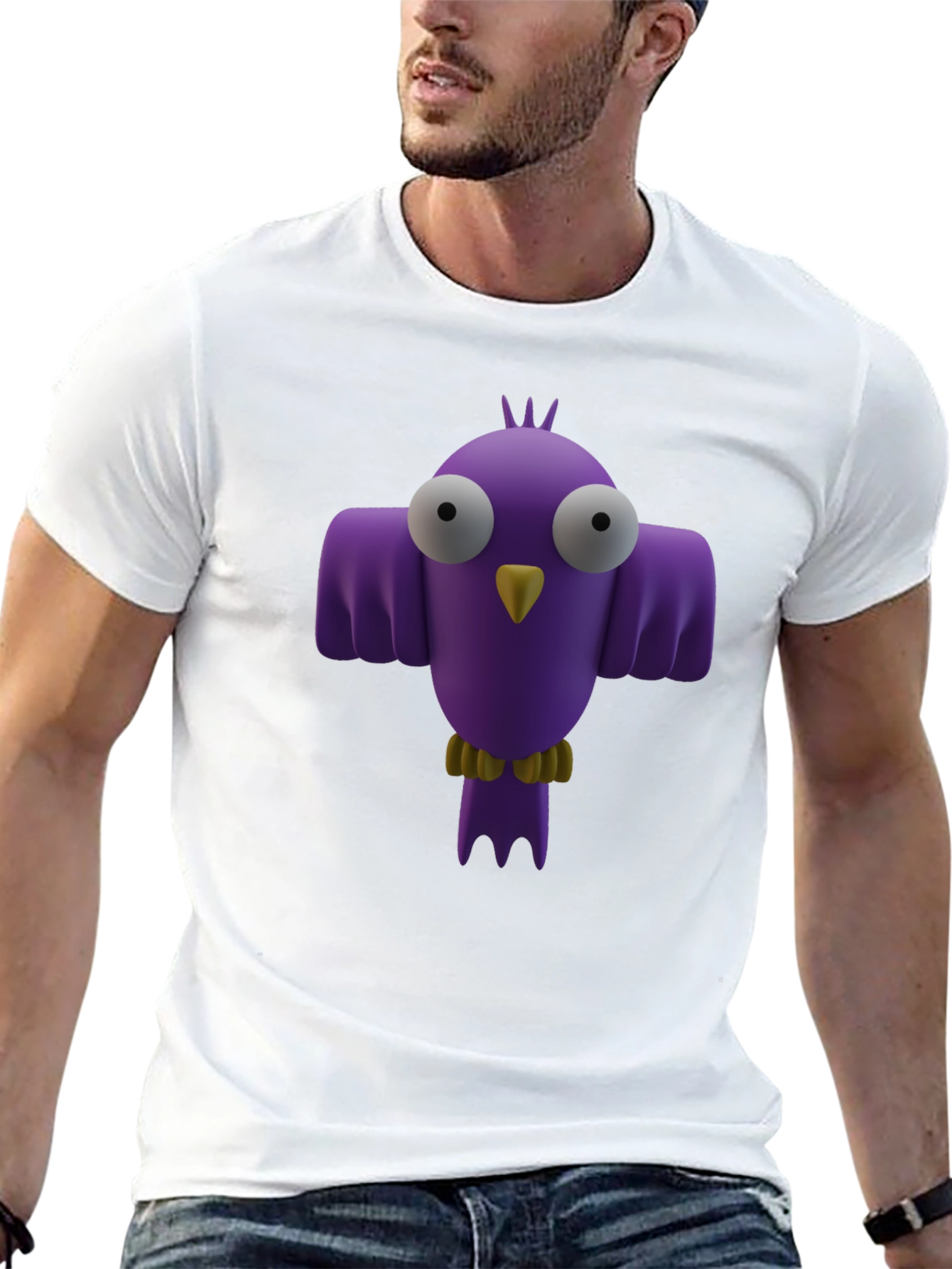 Whimsical Bird Graphic Tee - Black Cotton Shirt