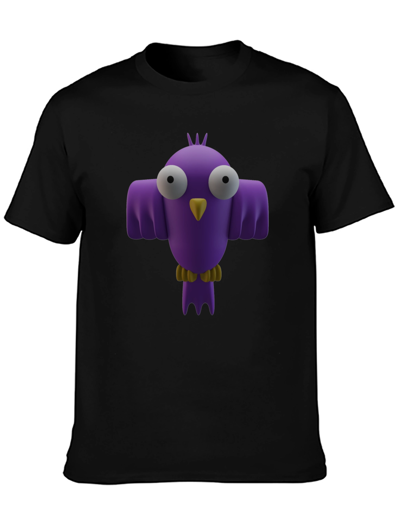 Whimsical Bird Graphic Tee - Black Cotton Shirt