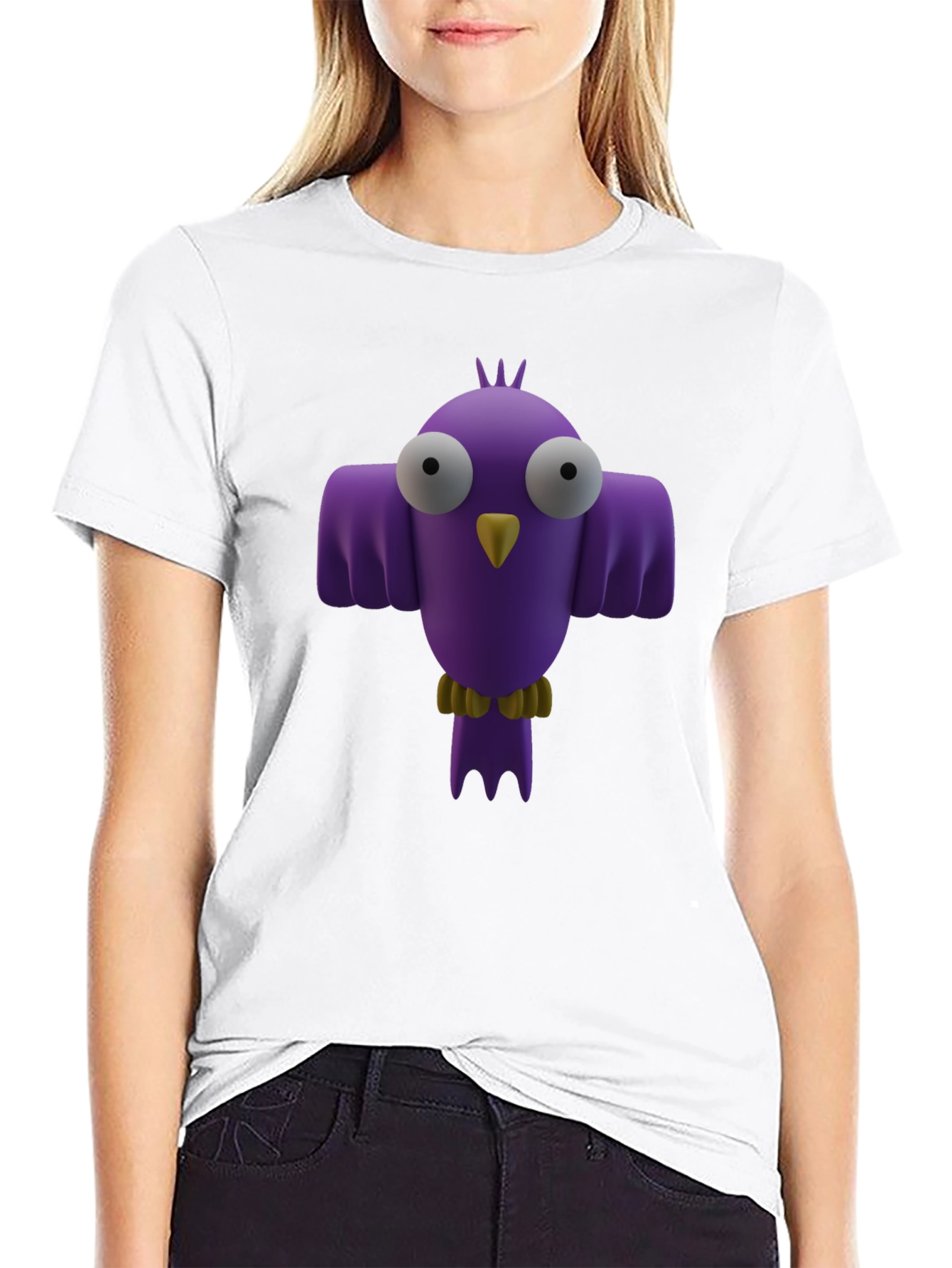 Whimsical Bird Graphic Tee - Black Cotton Shirt