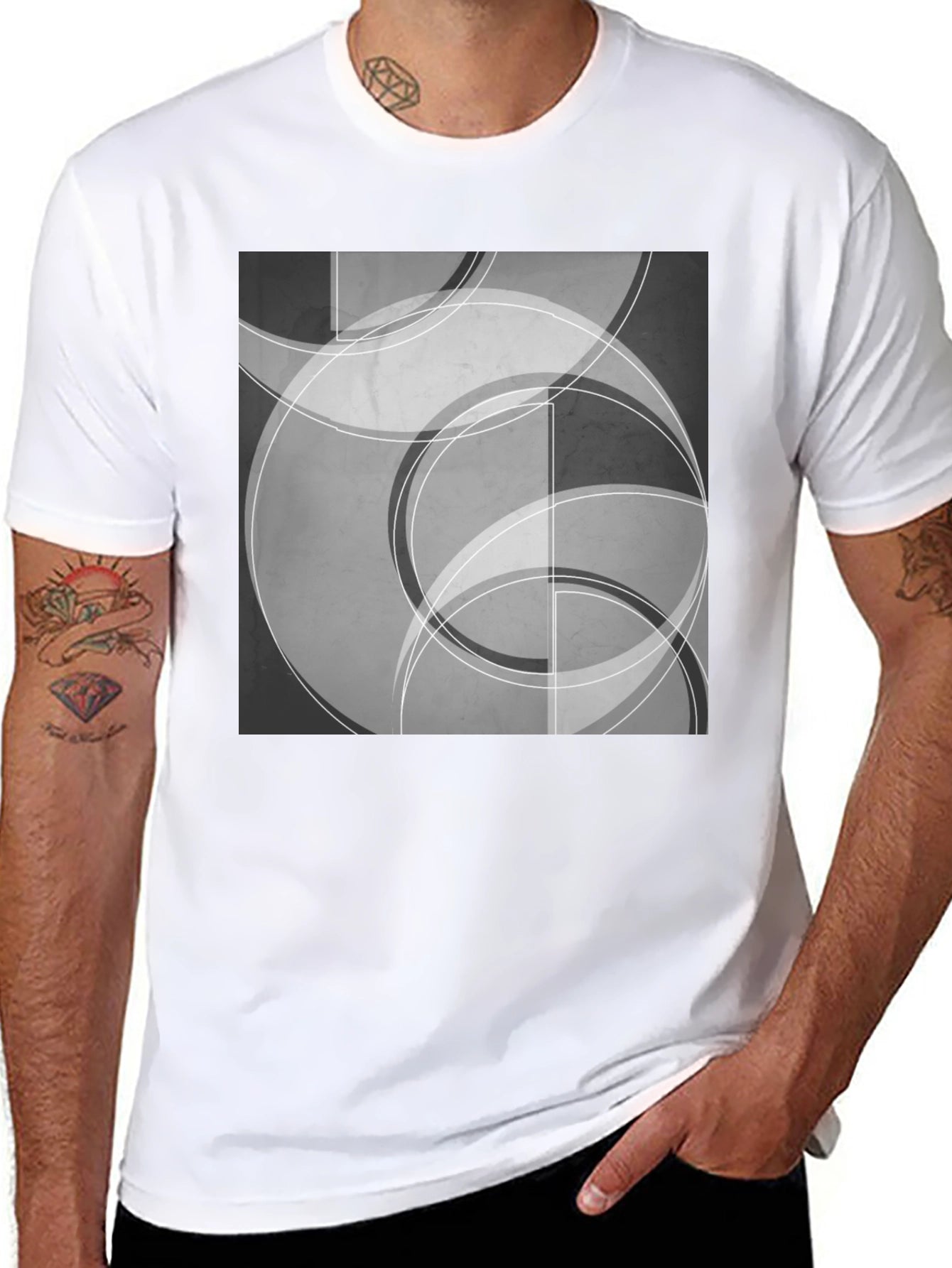Abstract Circle Graphic Tee - Black