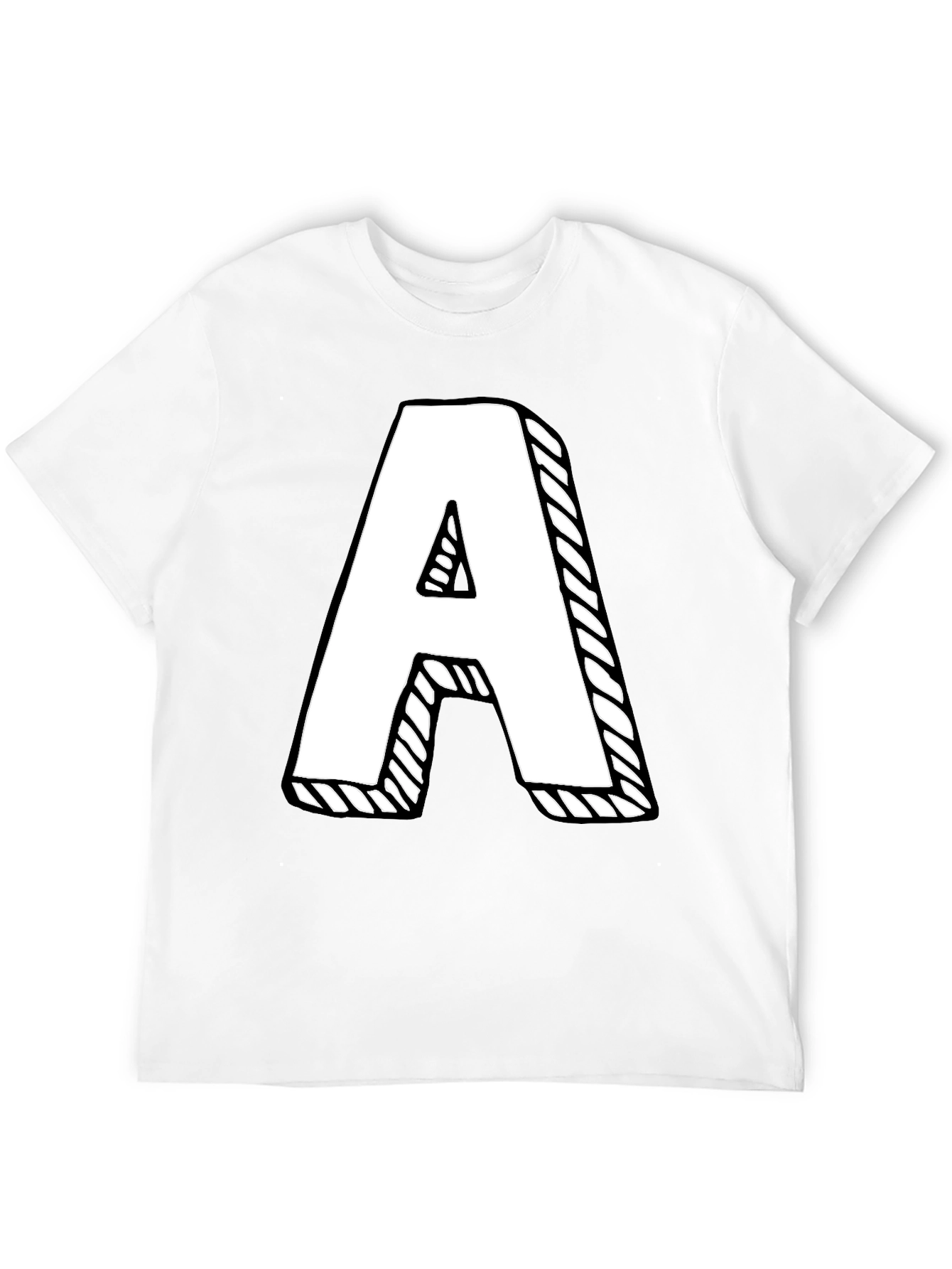 Letter A Graphic Tee - Black Cotton Casual Shirt