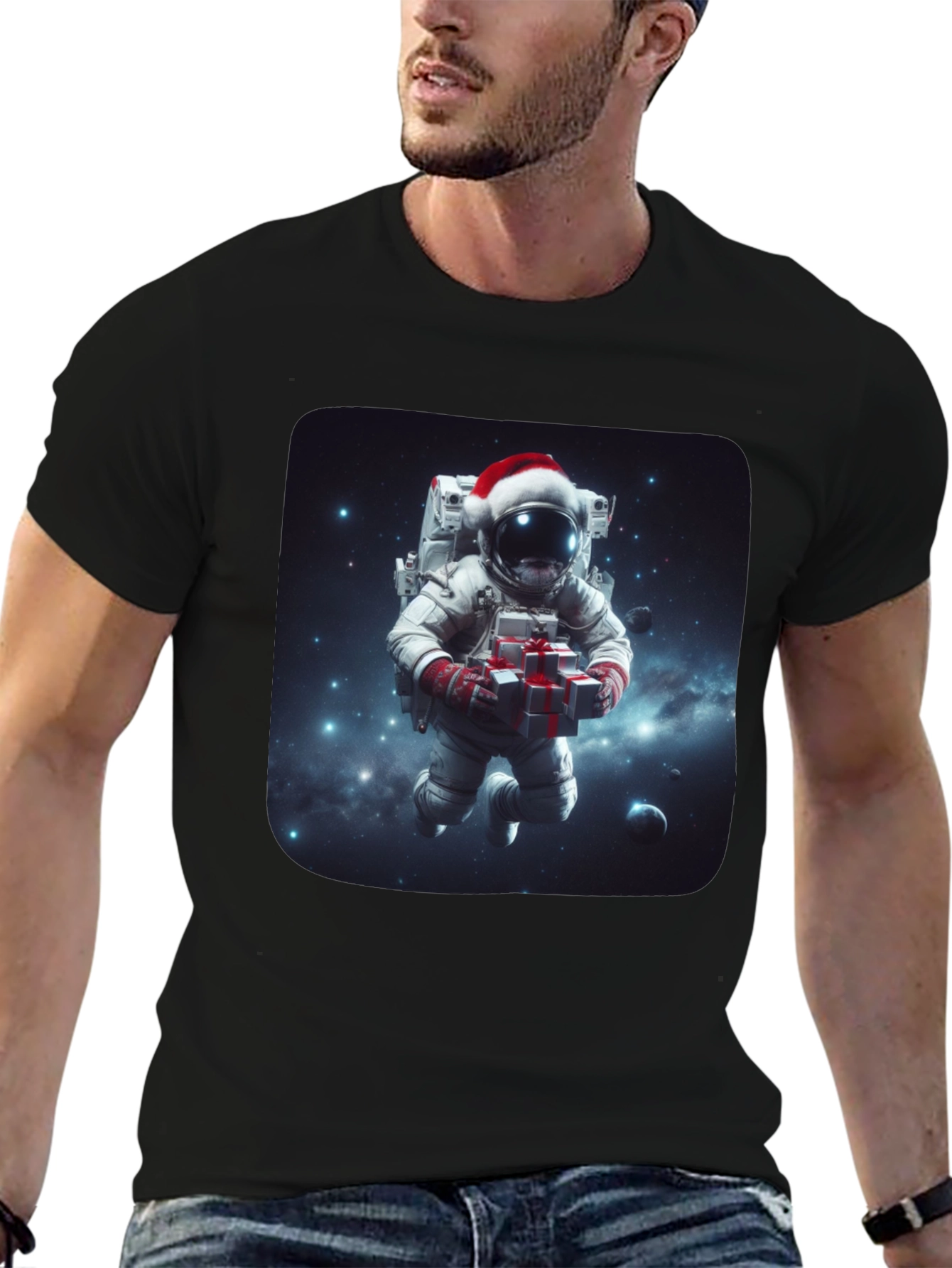 Festive Astronaut T-Shirt - Holiday Space Gift