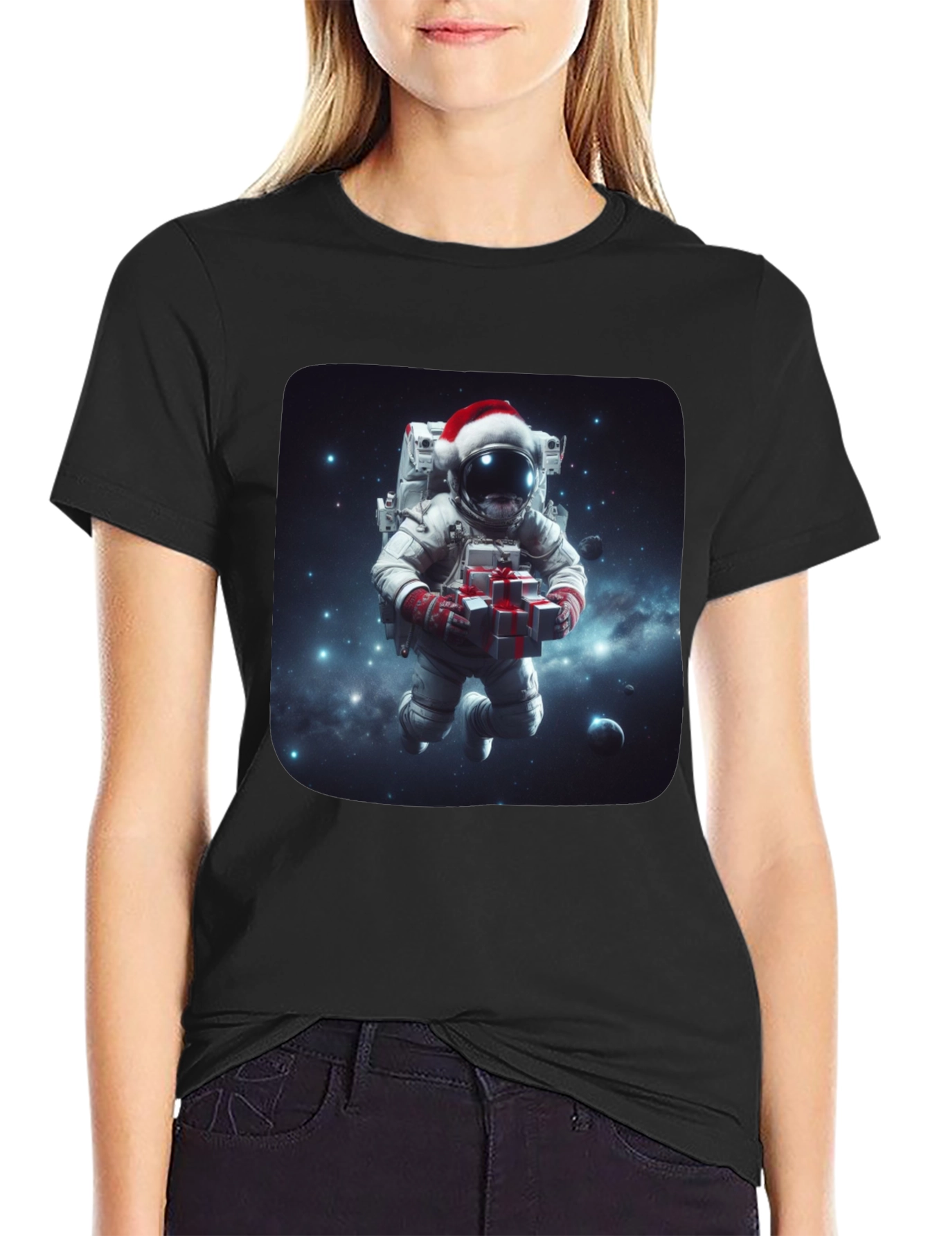 Festive Astronaut T-Shirt - Holiday Space Gift