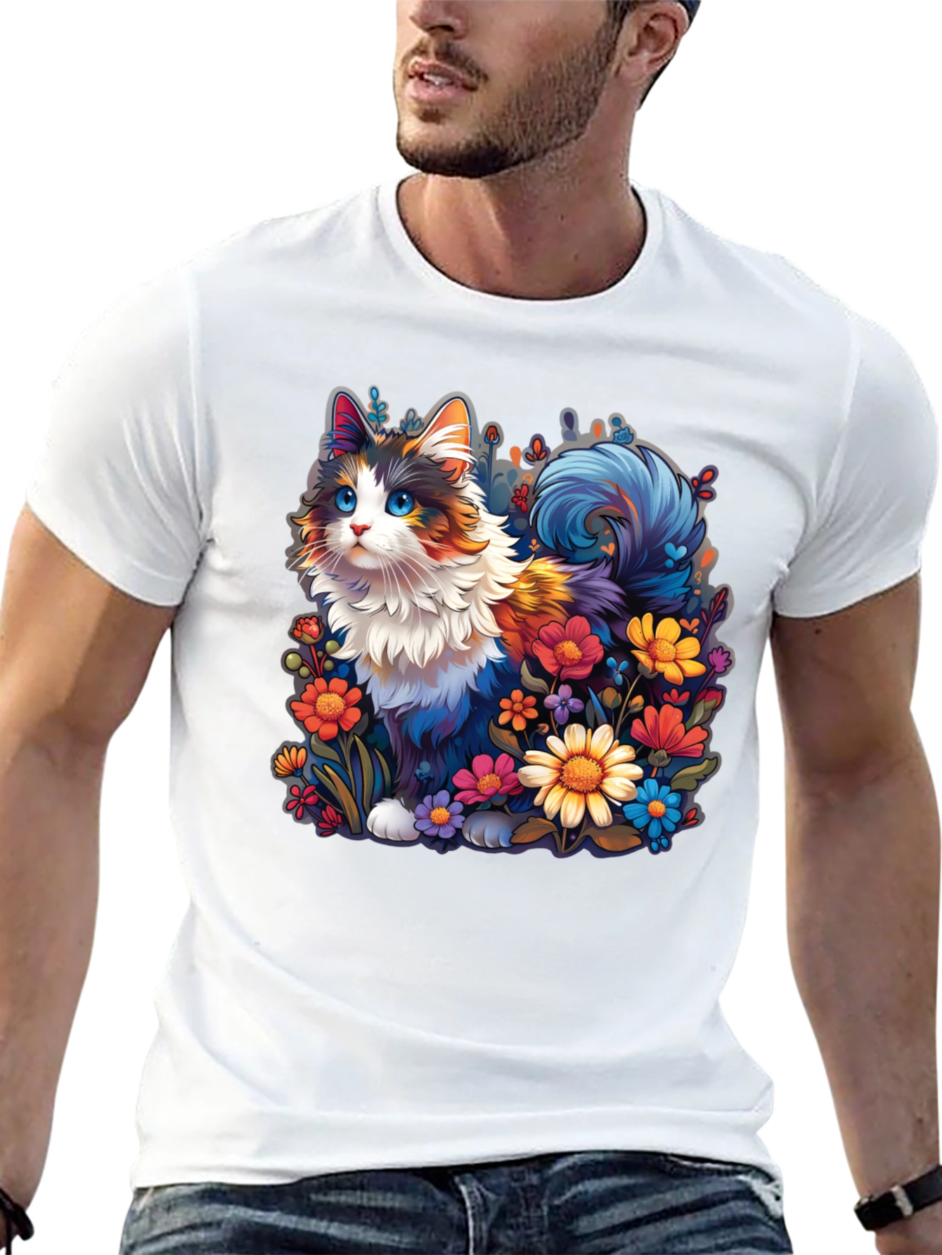 Floral Cat Graphic T-Shirt