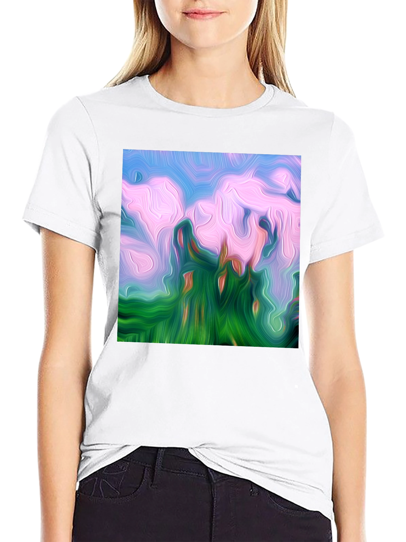 Abstract Landscape Graphic Tee - Artistic Black T-Shirt