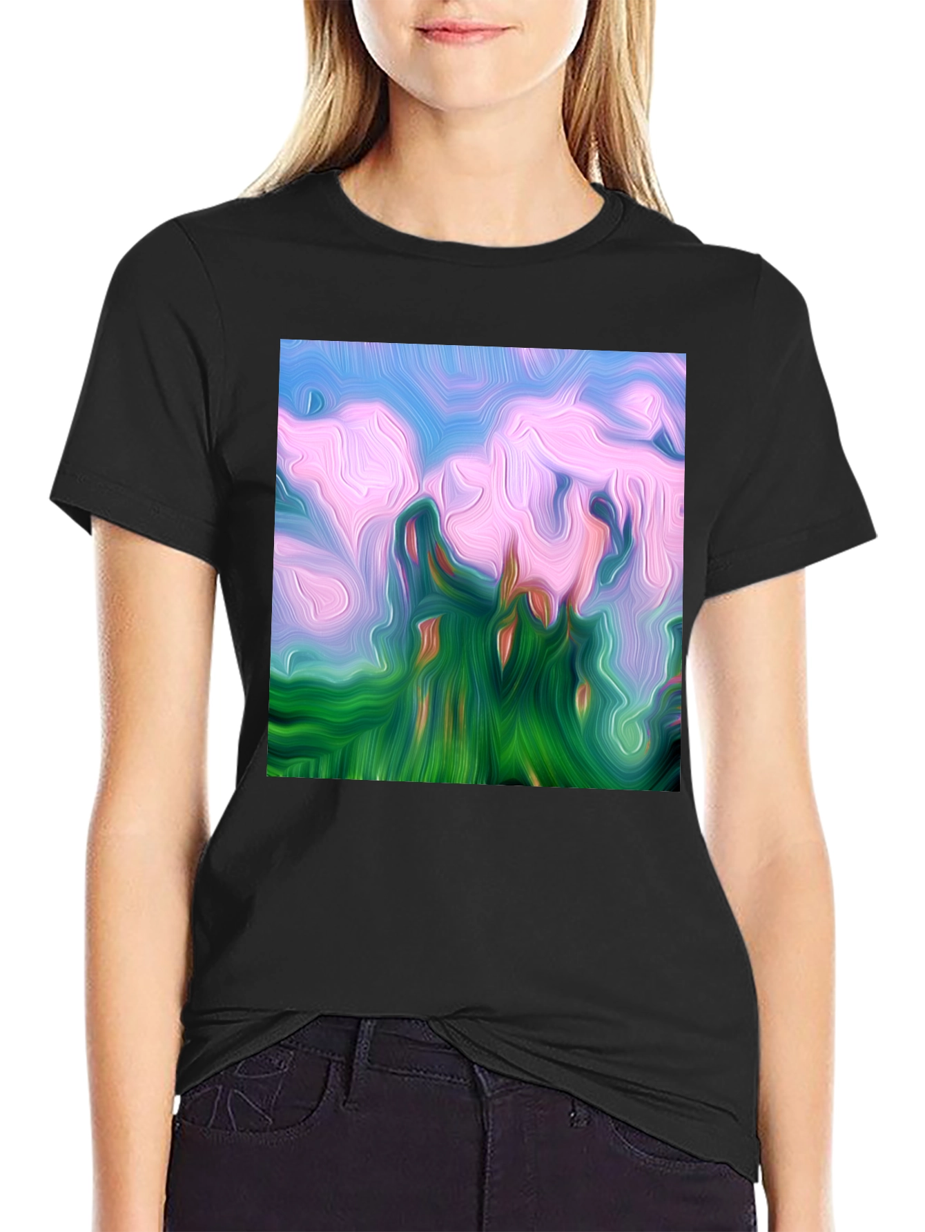 Abstract Landscape Graphic Tee - Artistic Black T-Shirt