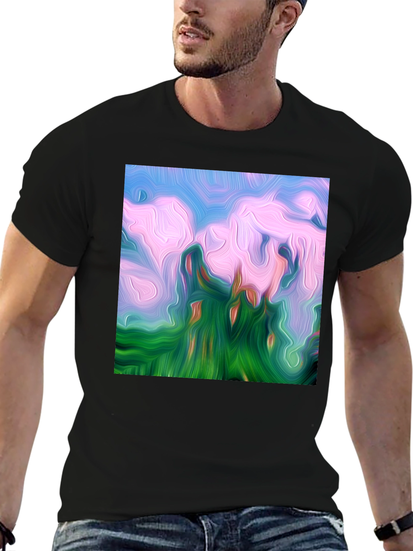 Abstract Landscape Graphic Tee - Artistic Black T-Shirt