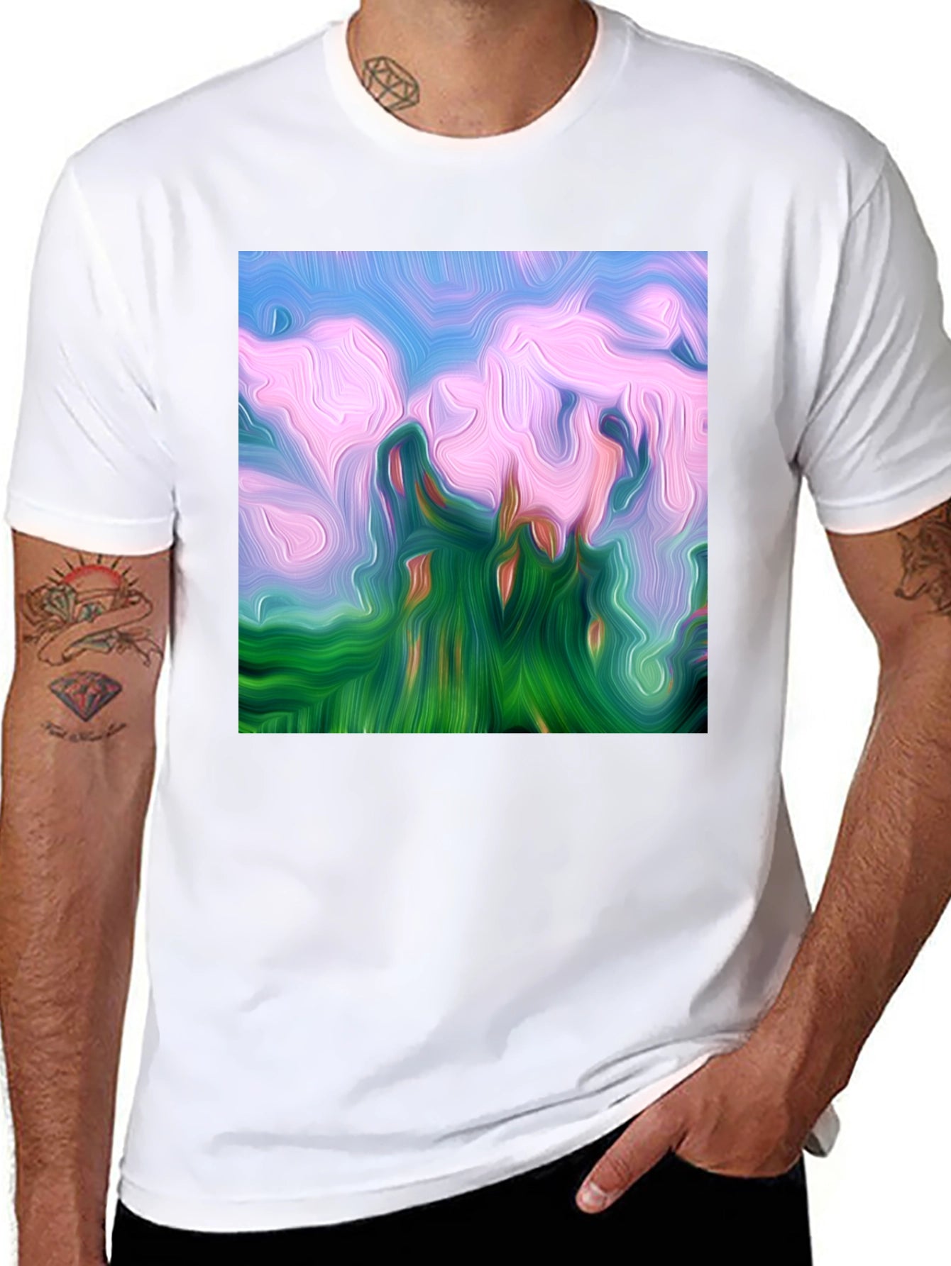 Abstract Landscape Graphic Tee - Artistic Black T-Shirt