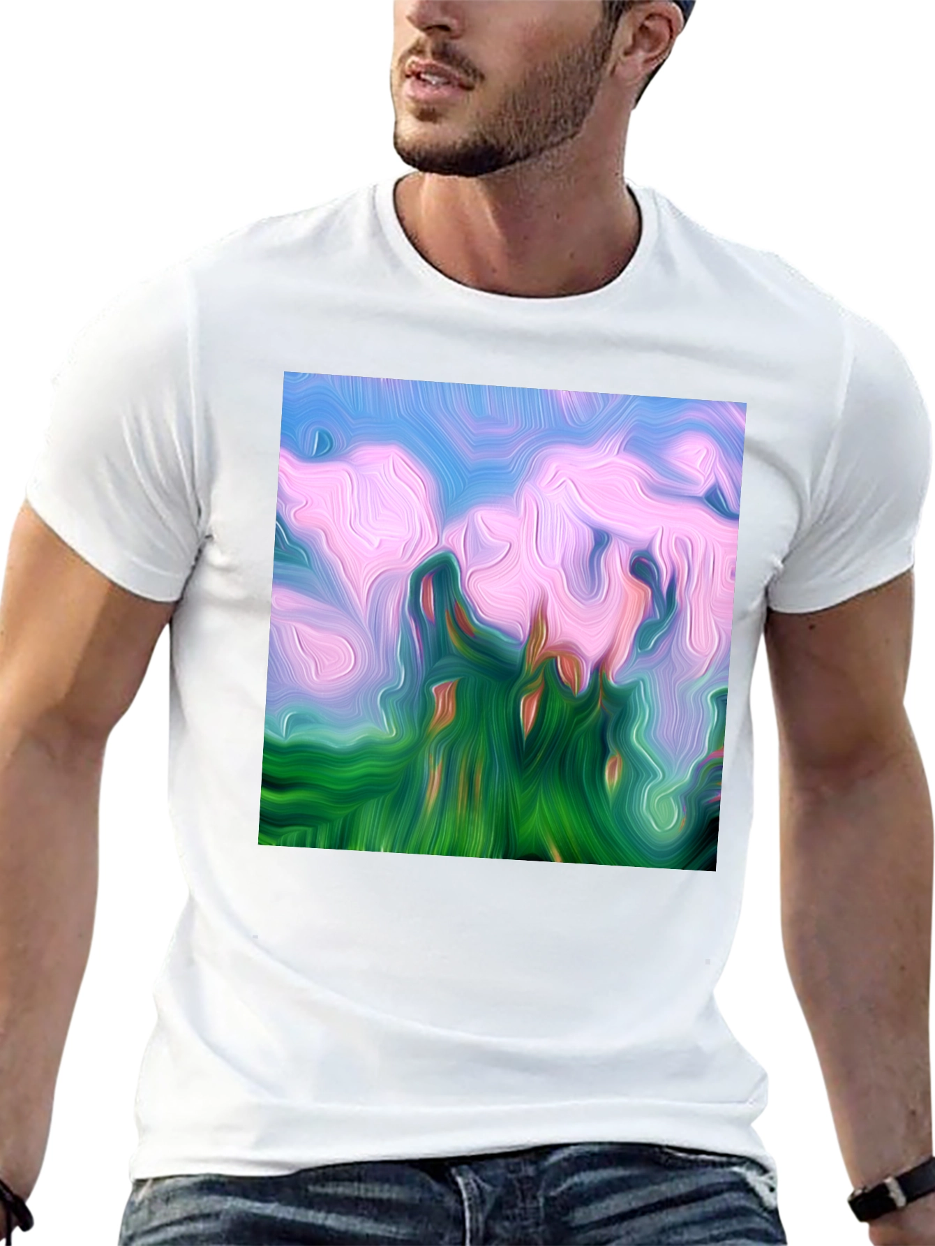 Abstract Landscape Graphic Tee - Artistic Black T-Shirt