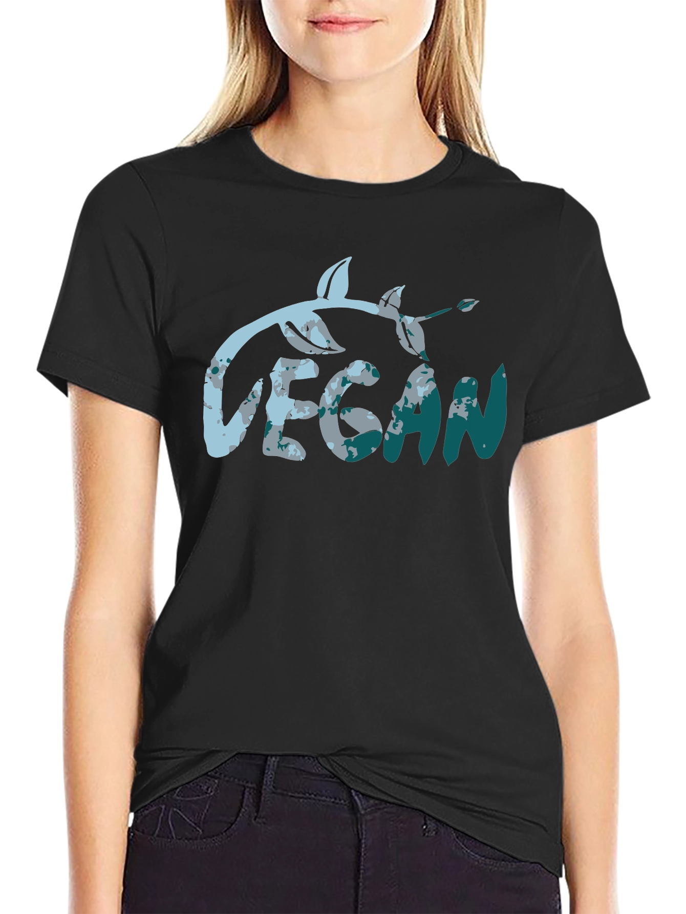 Vegan Leaf Graphic Tee - Black