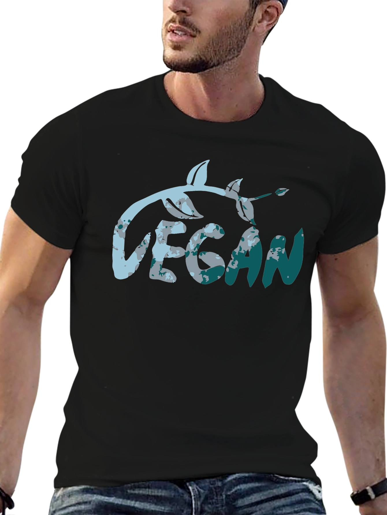 Vegan Leaf Graphic Tee - Black