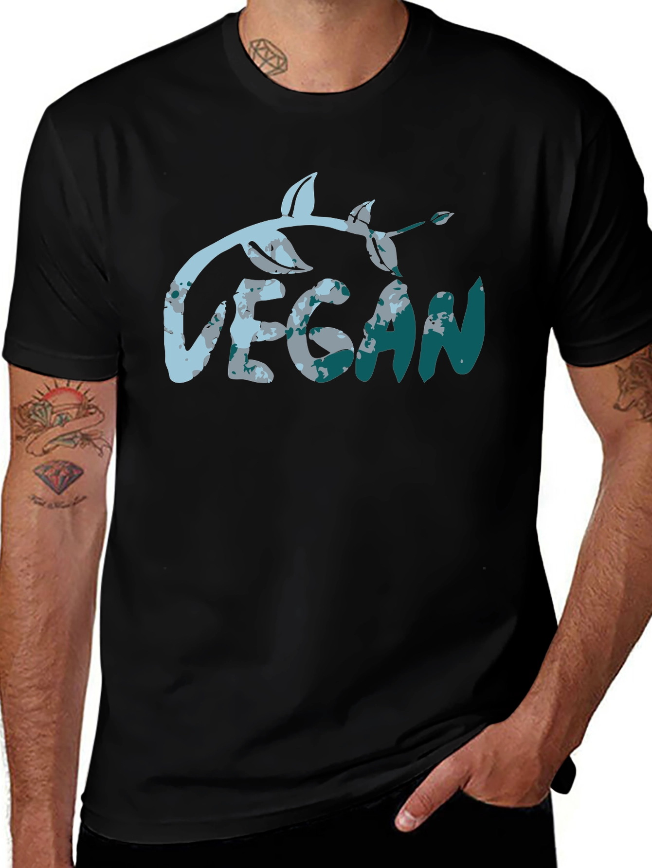 Vegan Leaf Graphic Tee - Black