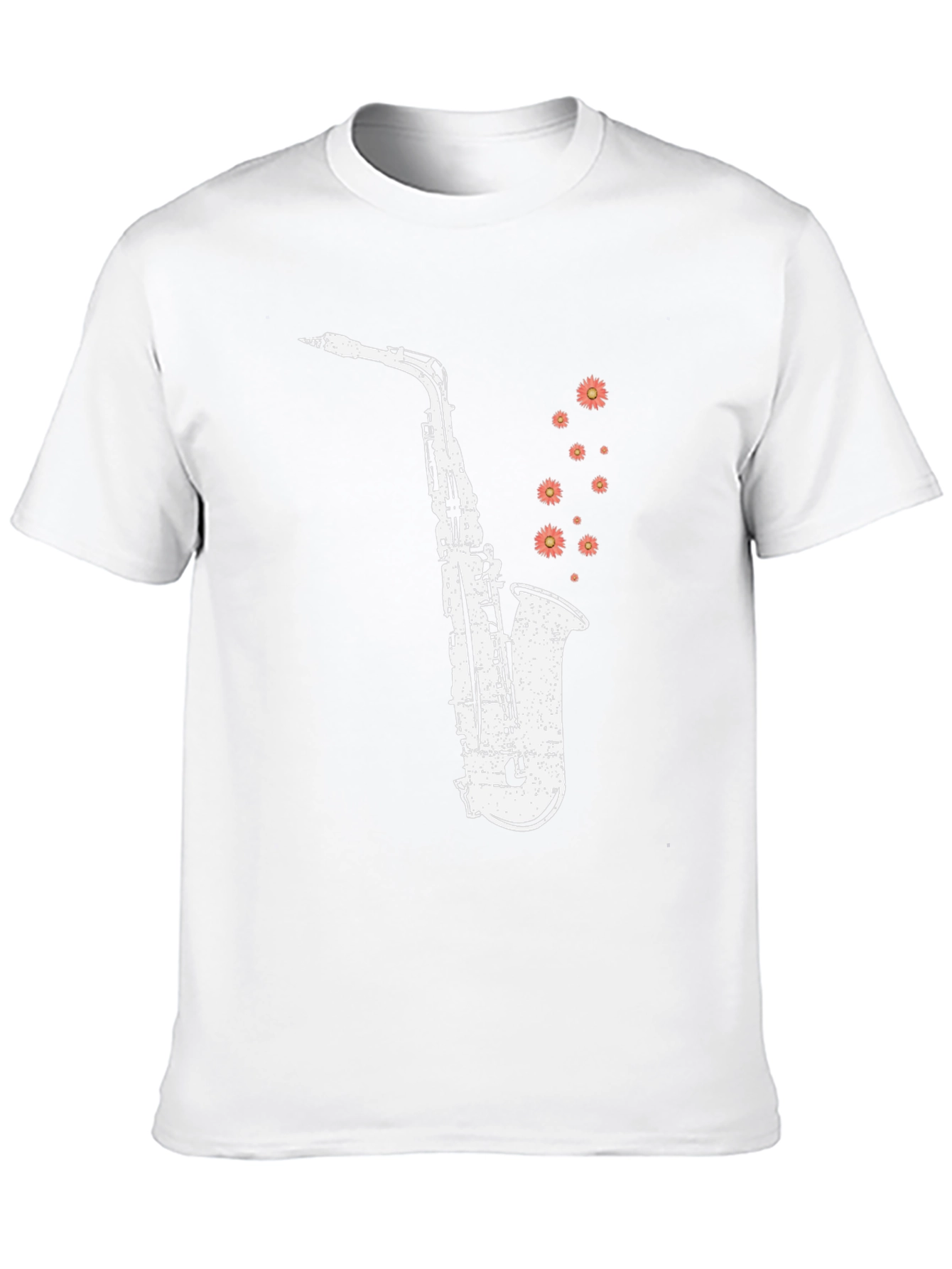 Saxophone Floral Print Black Cotton T-Shirt
