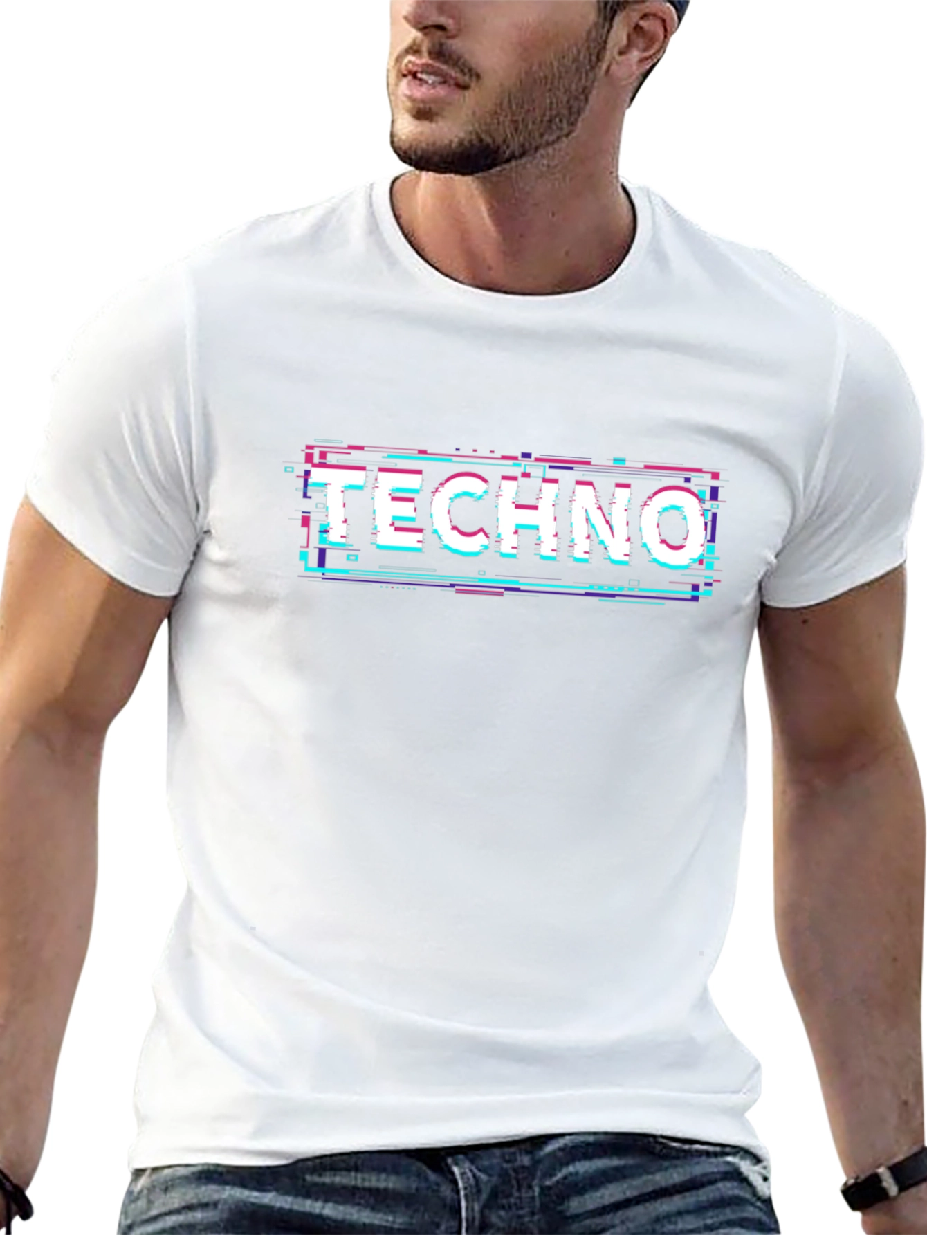 Techno Glitch Black T-Shirt Cool Graphic Tee