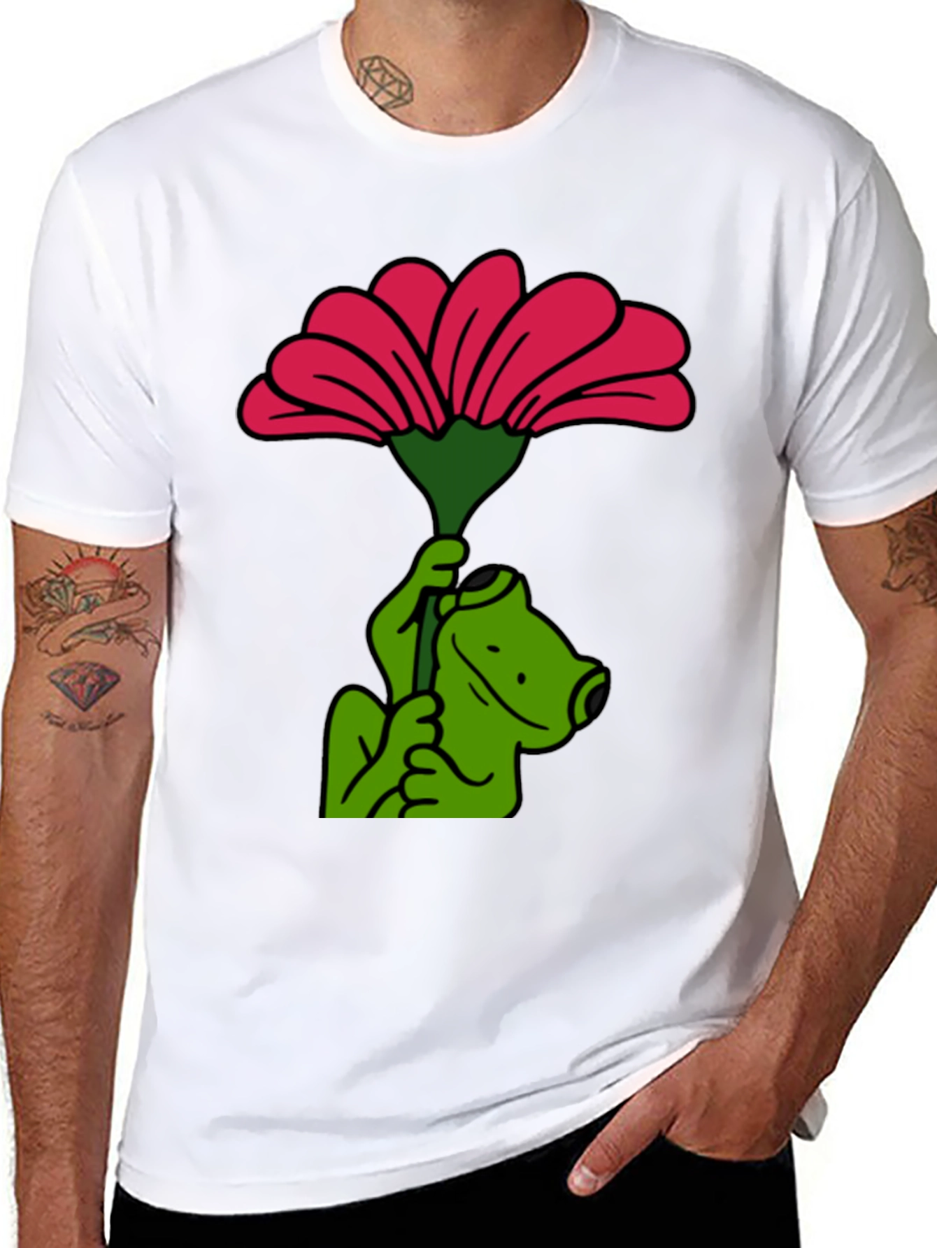 Frog with Flower Graphic T-Shirt