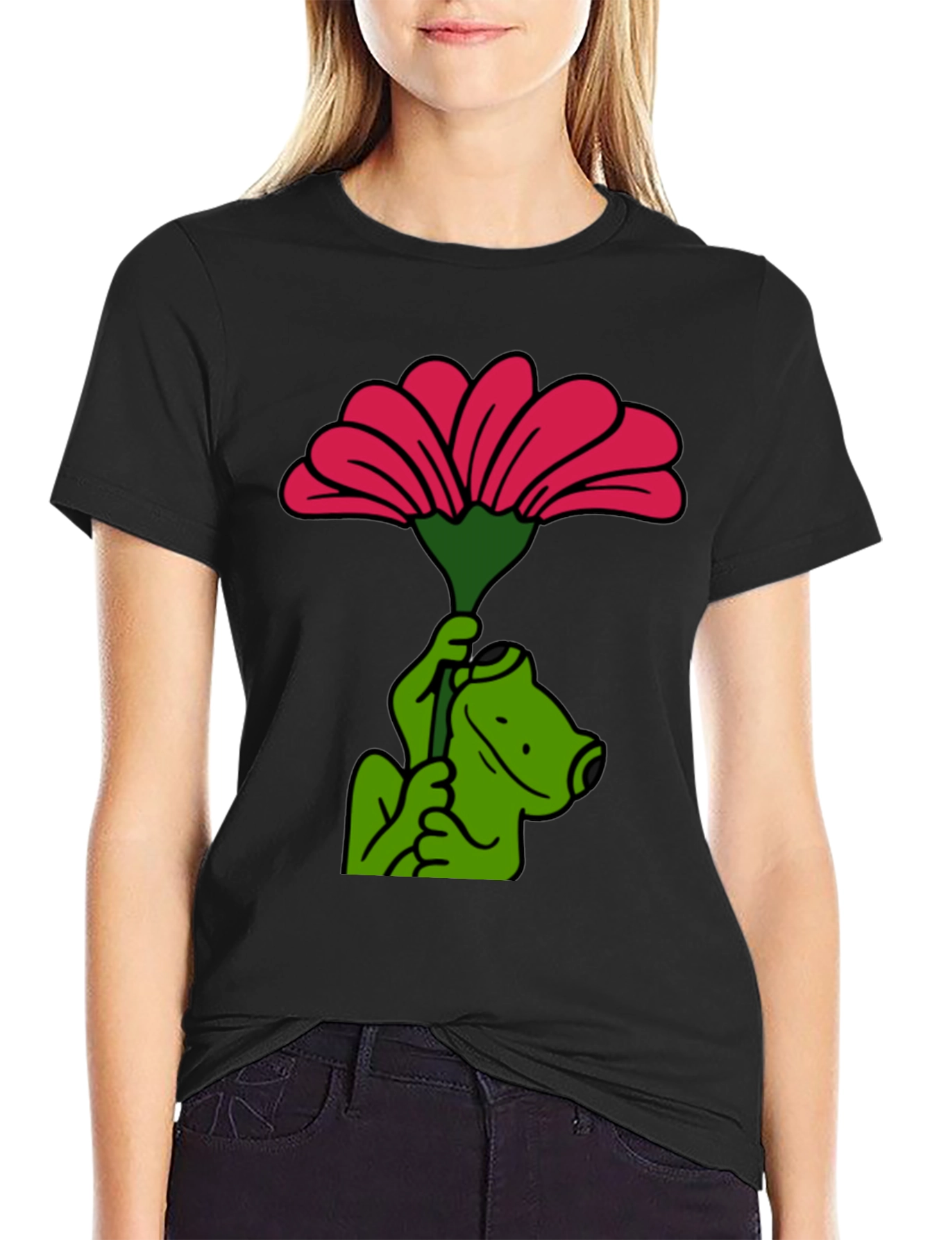Frog with Flower Graphic T-Shirt