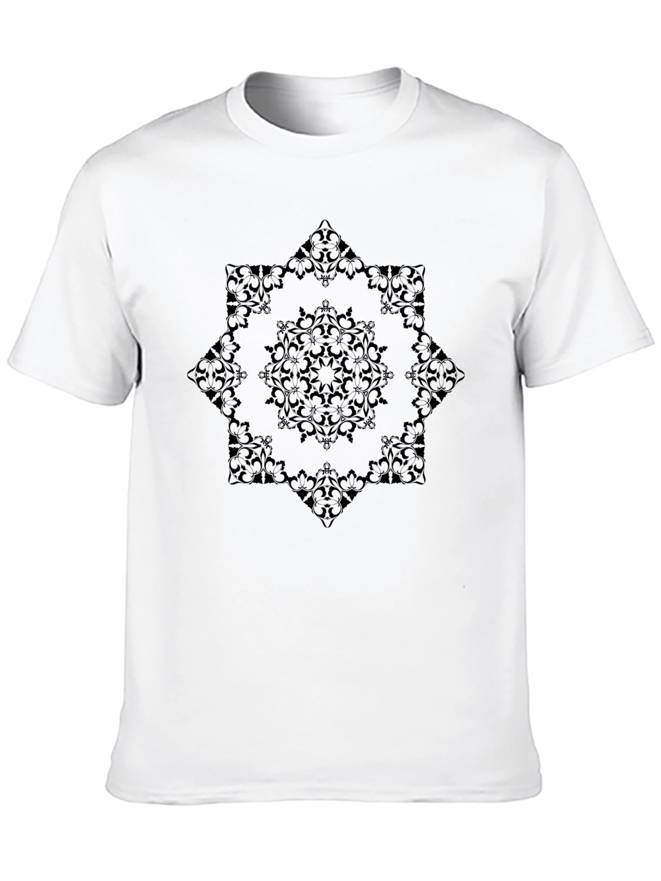 Elegant Floral Mandala Graphic Black T-Shirt