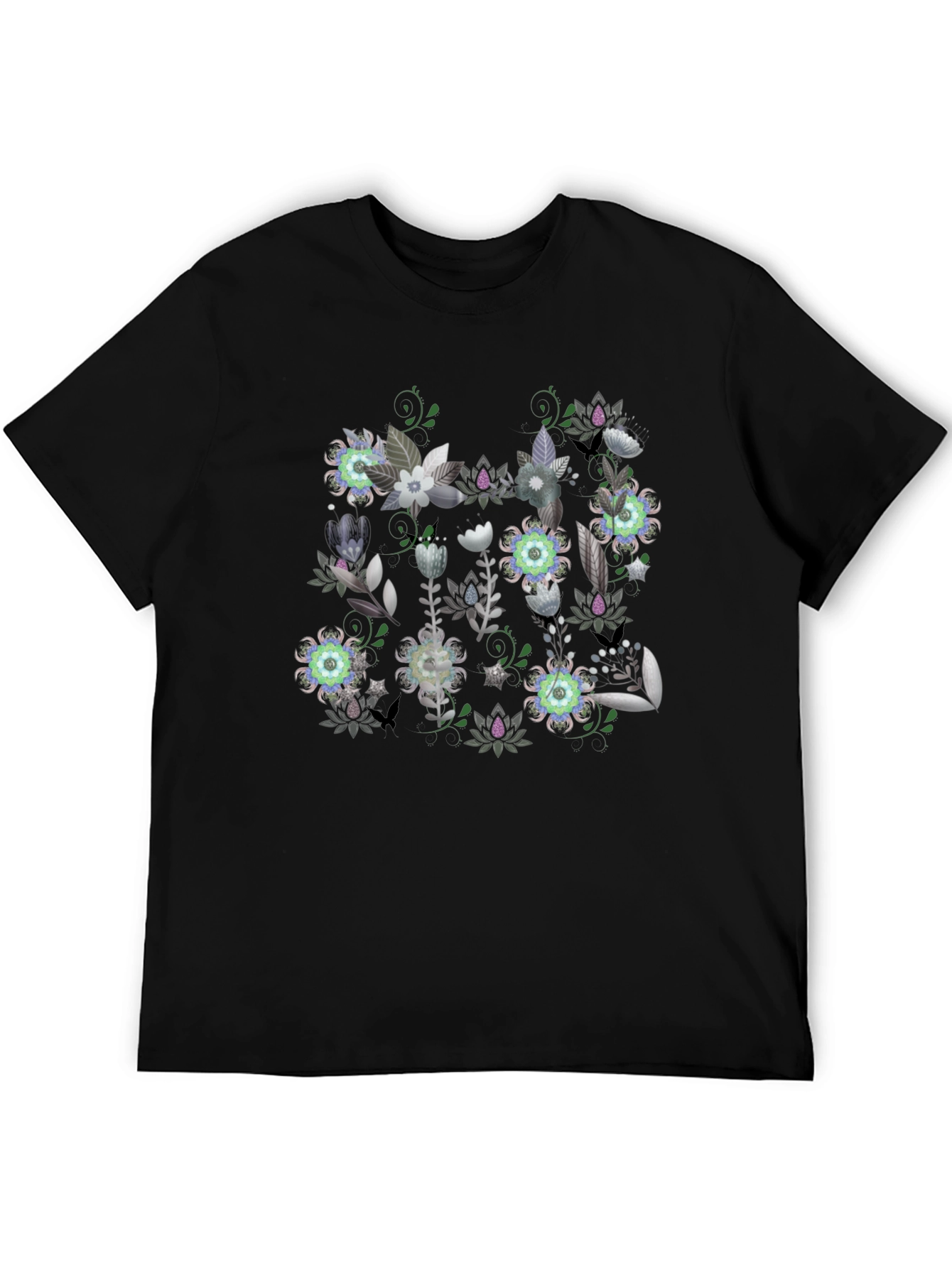 Floral Graphic Black T-Shirt - Stylish Mens Tee
