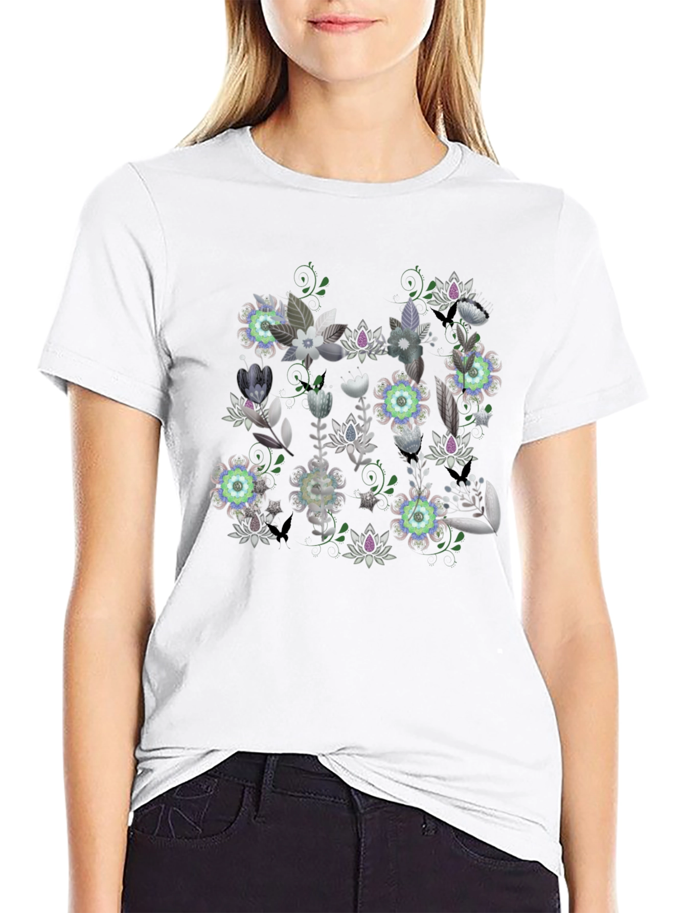 Floral Graphic Black T-Shirt - Stylish Mens Tee