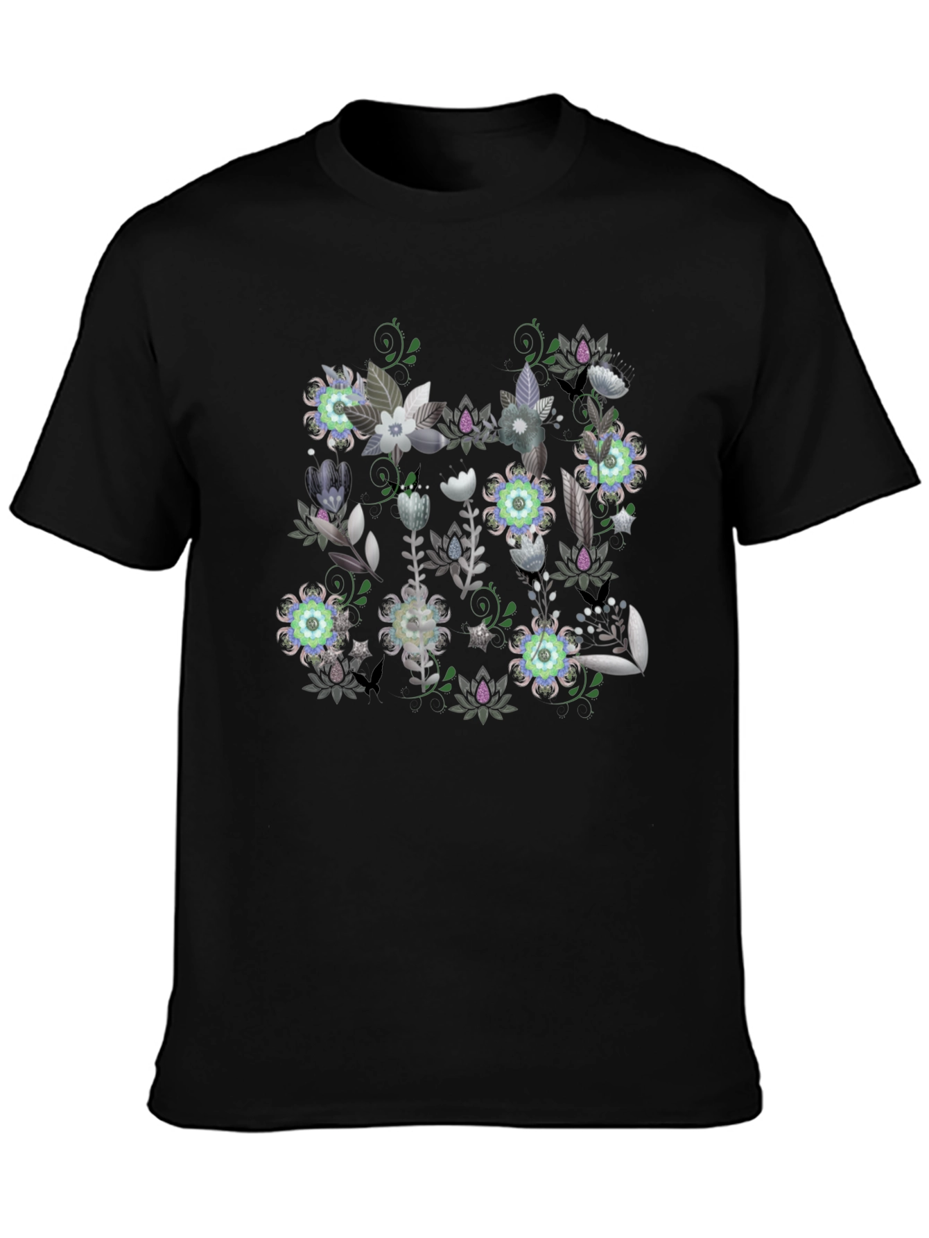 Floral Graphic Black T-Shirt - Stylish Mens Tee