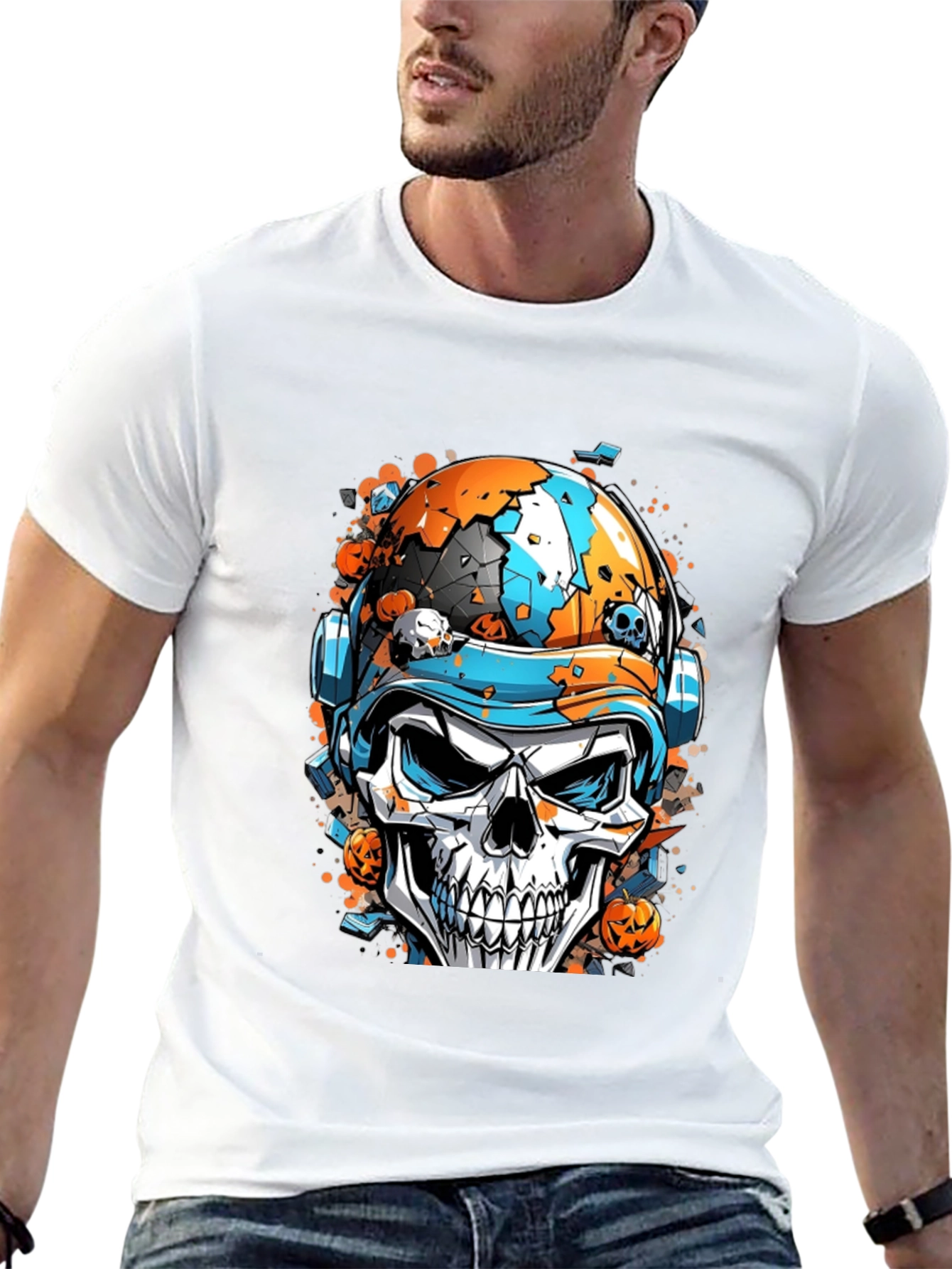 Skull Helmet Graphic Tee - Halloween Edition