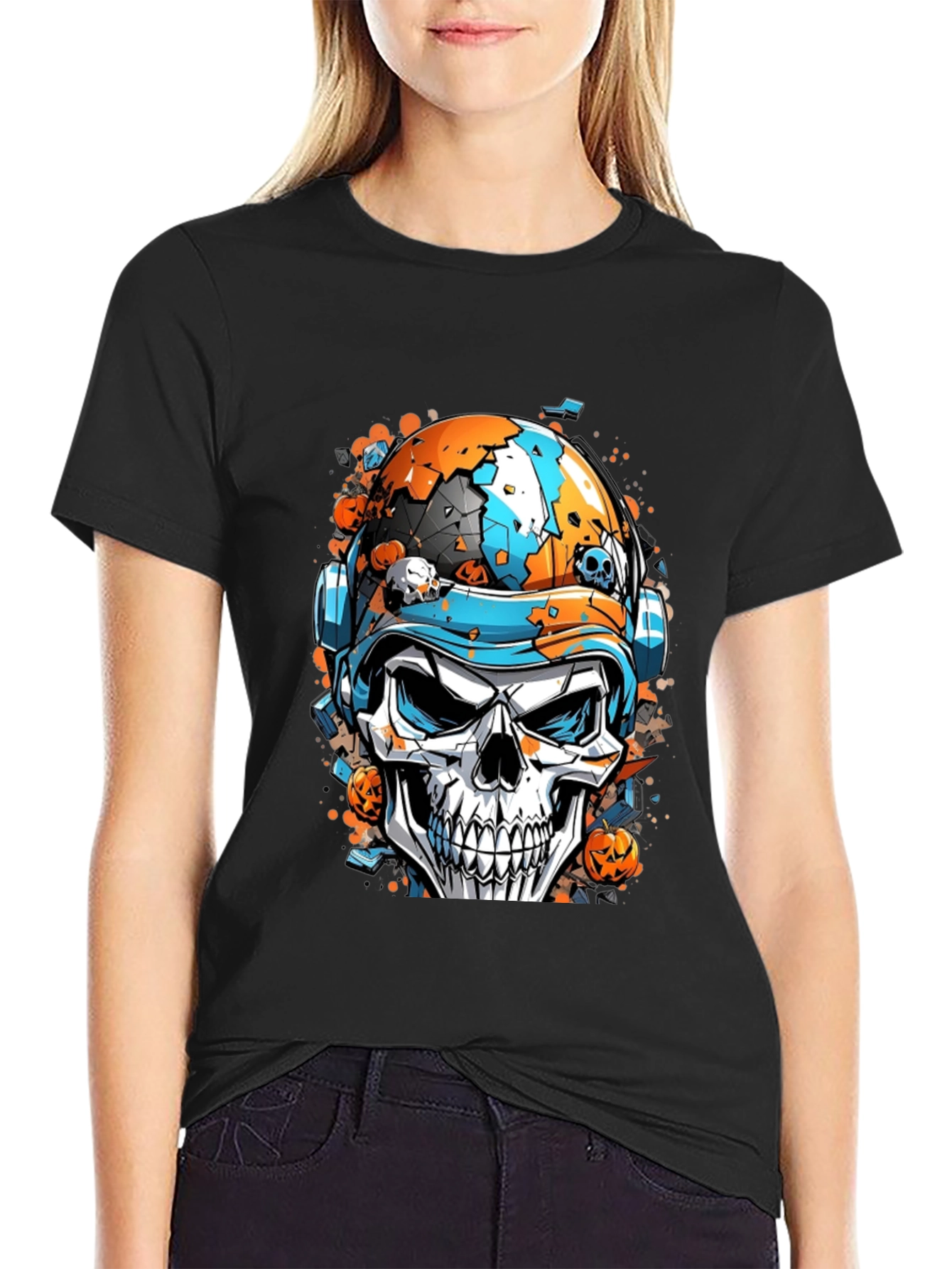 Skull Helmet Graphic Tee - Halloween Edition